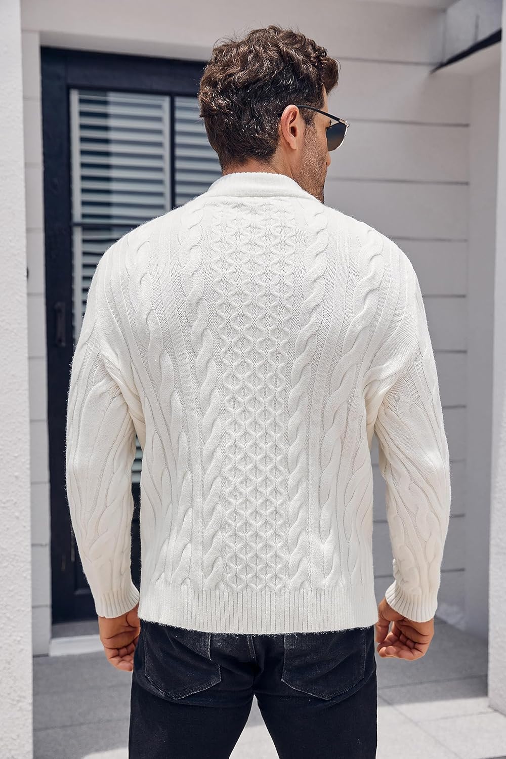 Beotyshow Mens Stand Collar Pullover Sweaters Cable Knitted Solid Twisted Thermal Sweaters with Buttons for Men - Image 4