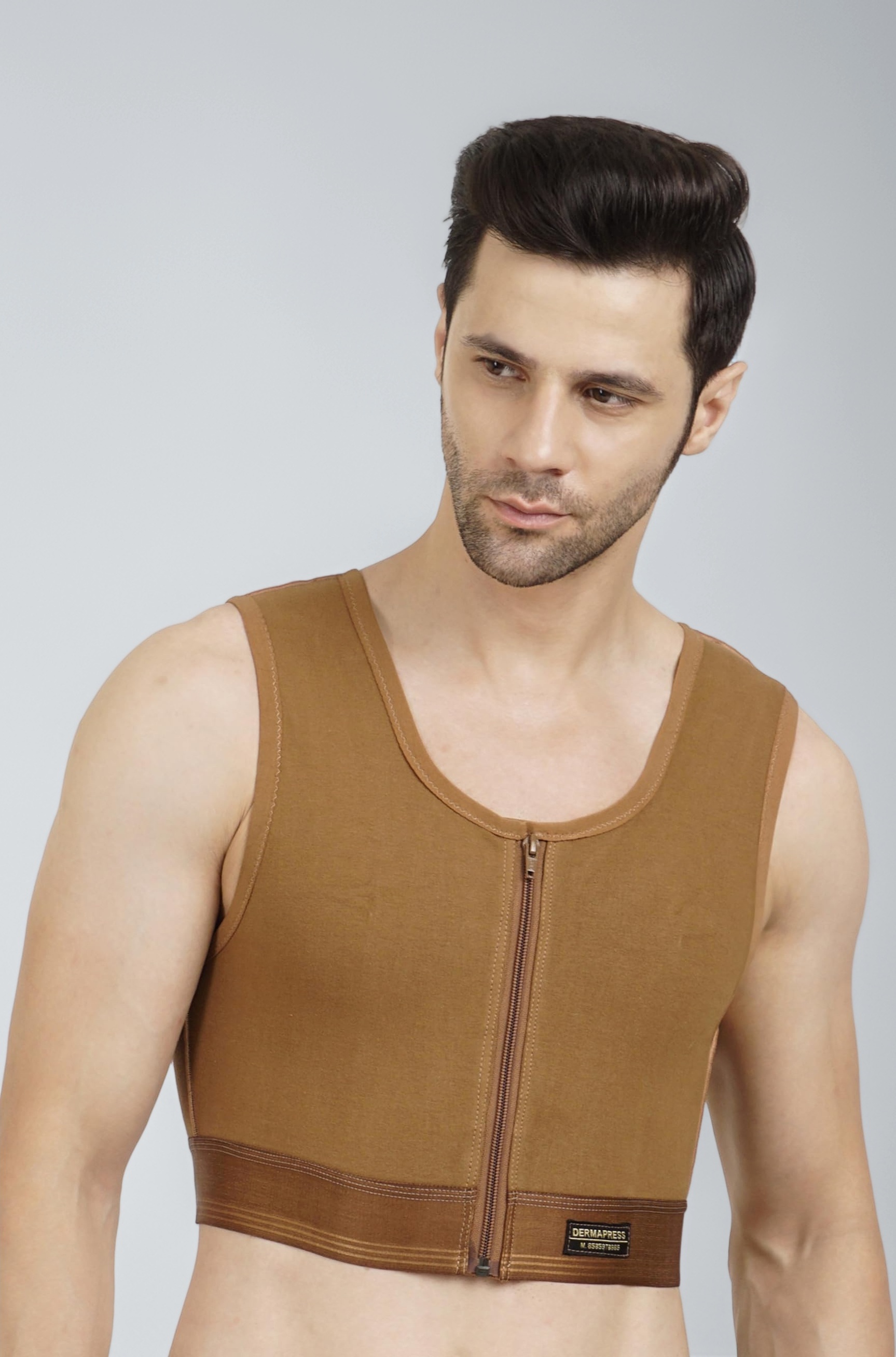 Men’s Gynecomastia Short Vest || MODERATE COMPRESSION || Front Zip and Hook Closure || Tomboy Chest Binder || Comfortable Support for Men || Breathable Post-Surgery Chest Shapewear