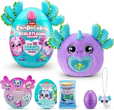 Rainbocorns Axolotlcorn Surprise Purple LULU by ZURU, Collectible Plush Toy for Girls 3+