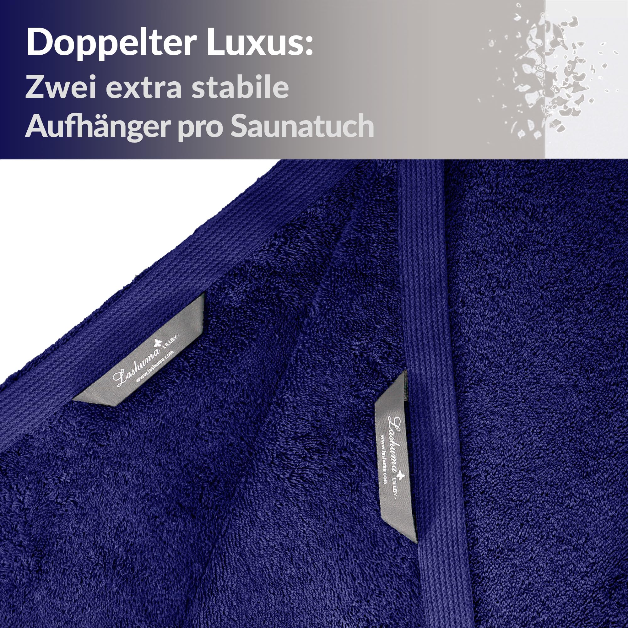 Lashuma XXL Saunahandtuch Blau, Lillby Badehandtuch groß 100x200 cm, Saunatuch 100% Baumwolle