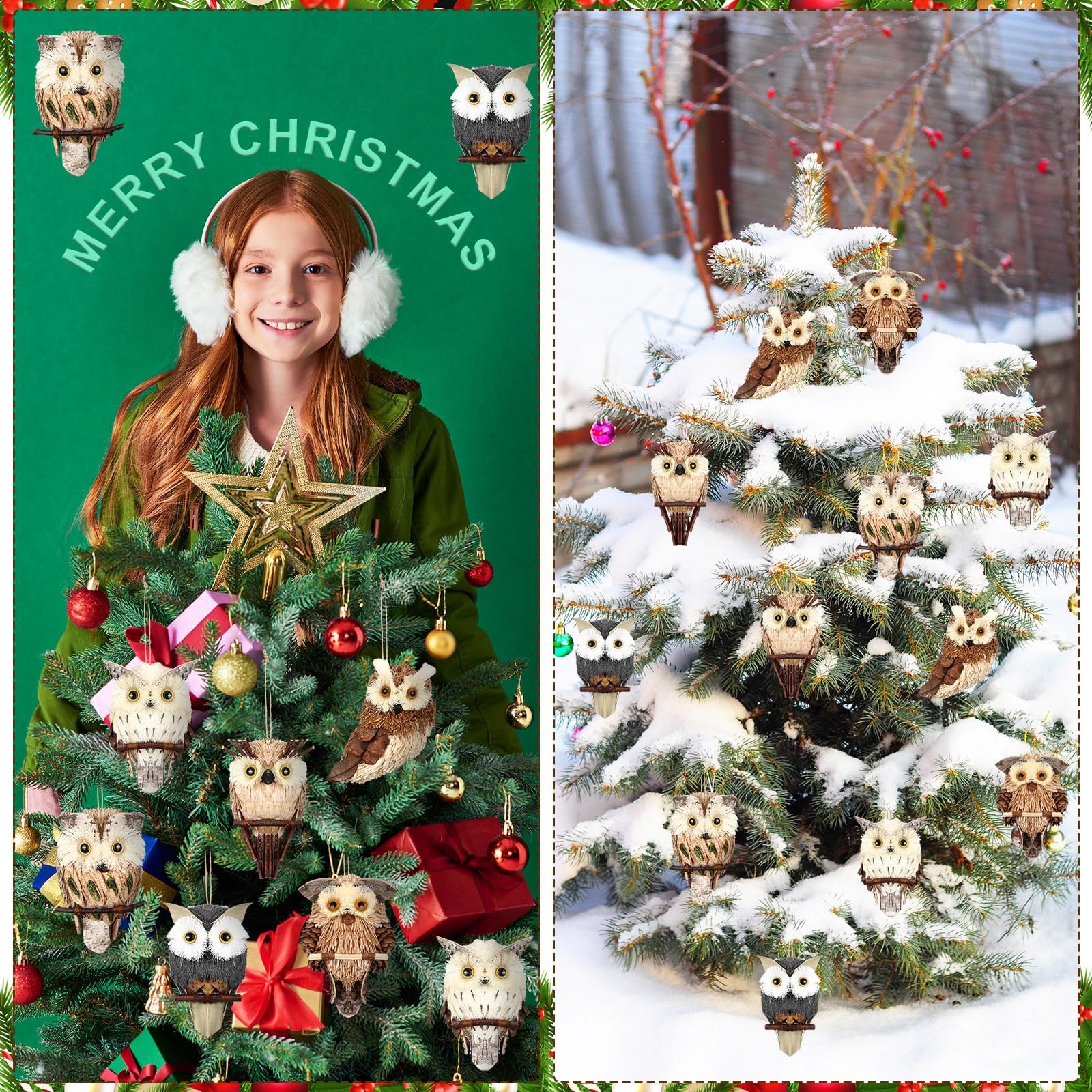Namalu Confezione da 6 gufi in sisal, statuette di animali in paglia naturale, per ornamenti natalizi rustici, decorazioni realistiche per albero di Natale, artigianato fai da te, decorazioni per