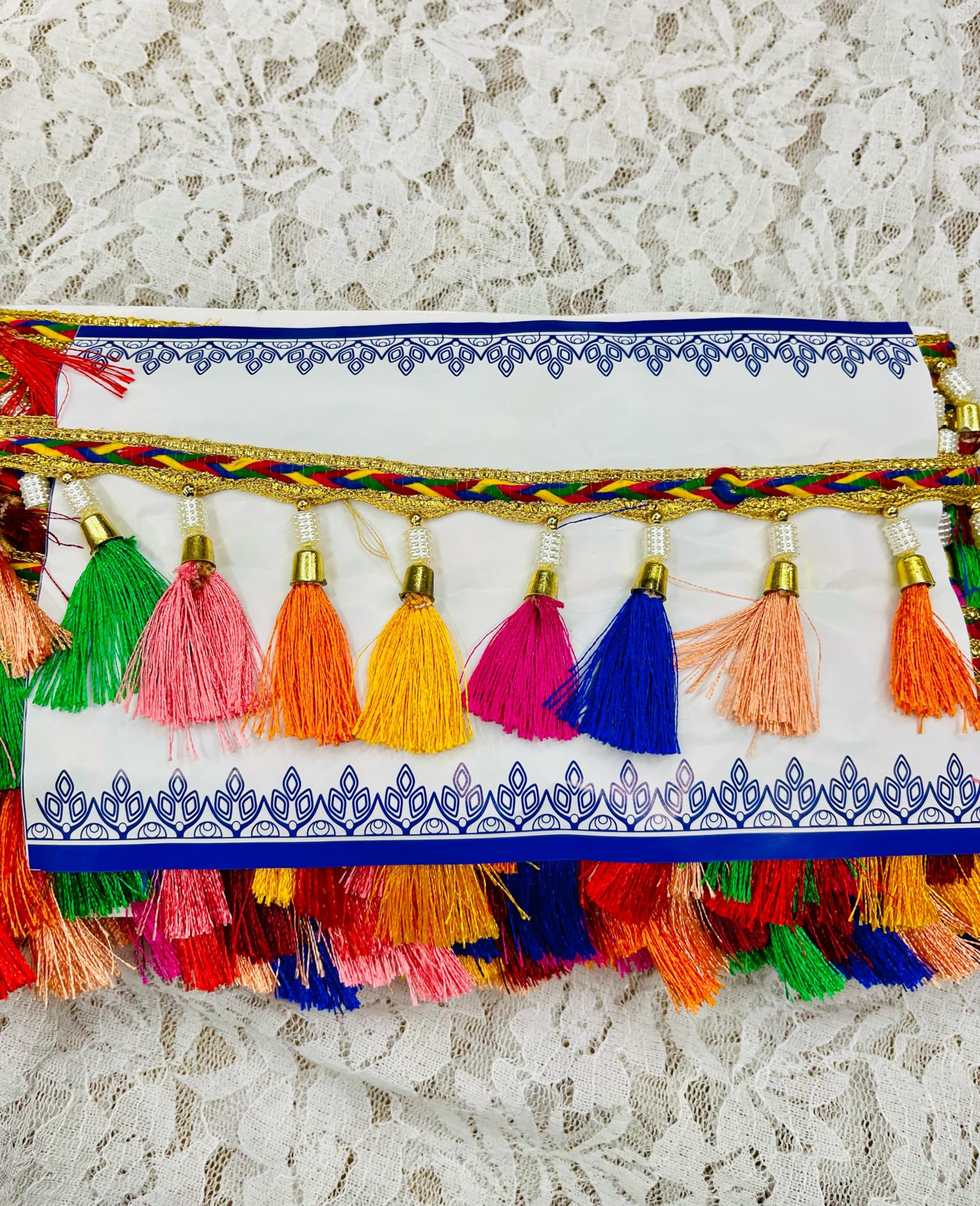 Decorative Tassel Trim with Beaded Border for Saree, Dupatta, Lehenga & Home Décor | Handmade Embellishment Trim for Craft, Blouse & Curtain Decoration (Style 1, 4.5 Meter)