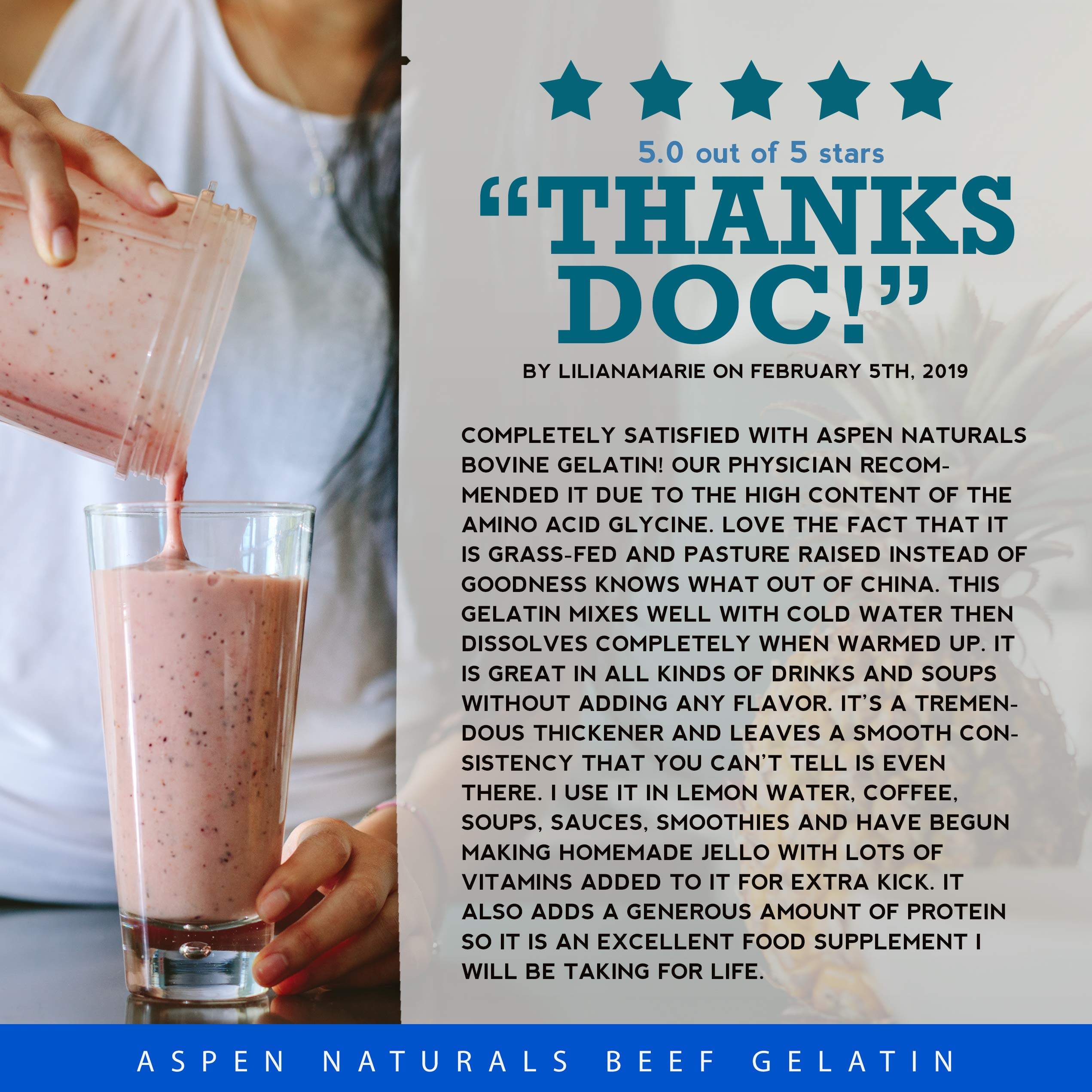 Aspen Naturals Grass Fed Beef Gelatin Powder. Pasture Raised, GrassFed