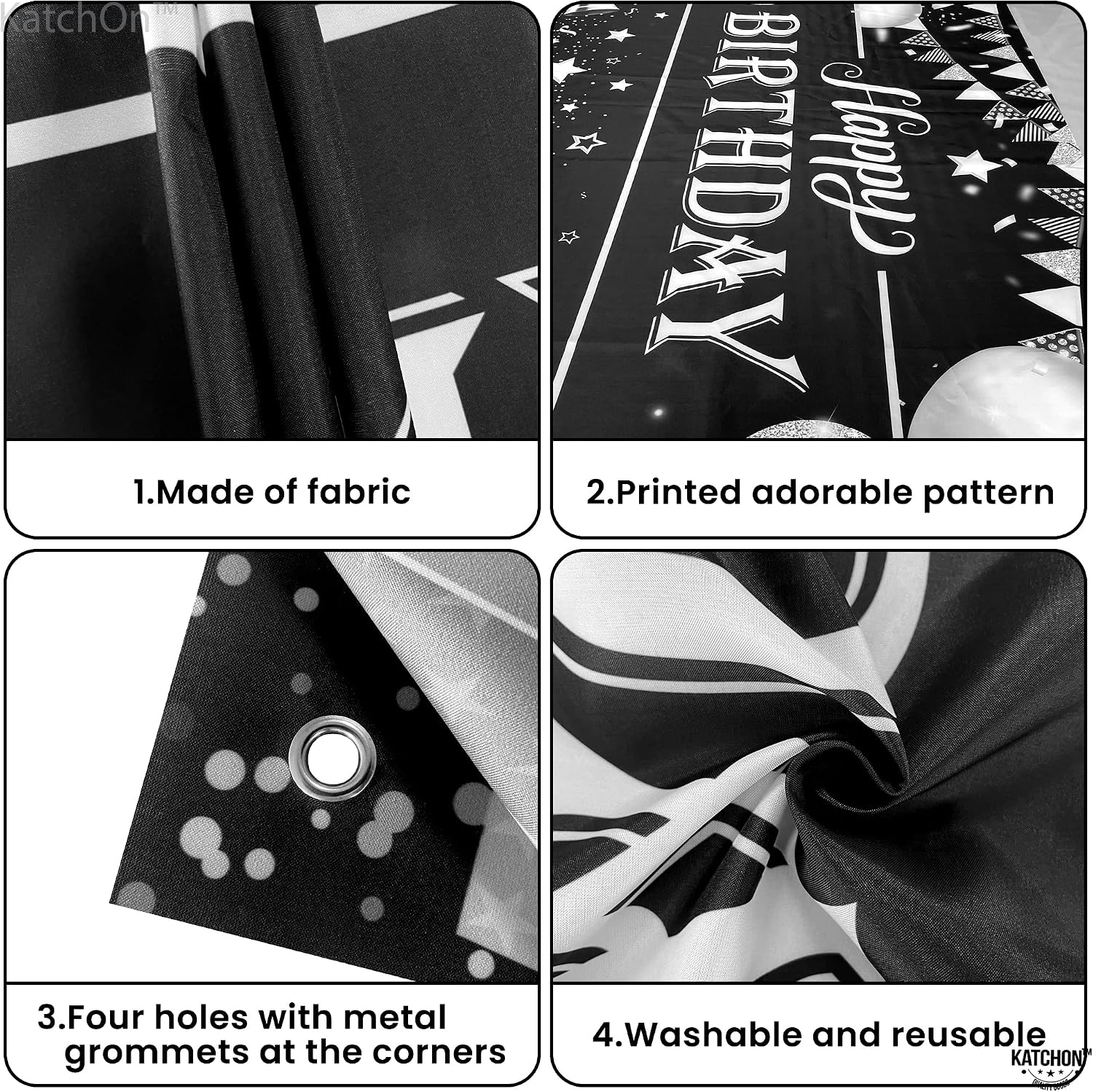 KatchOn, Black and Silver Happy Birthday Banner - 72x44 Inch | Backdrop Banner for Happy Birthday Decorations | Birthday Party Decorations for Women, Men | Happy Birthday Backdrop, Happy Birthday Sign