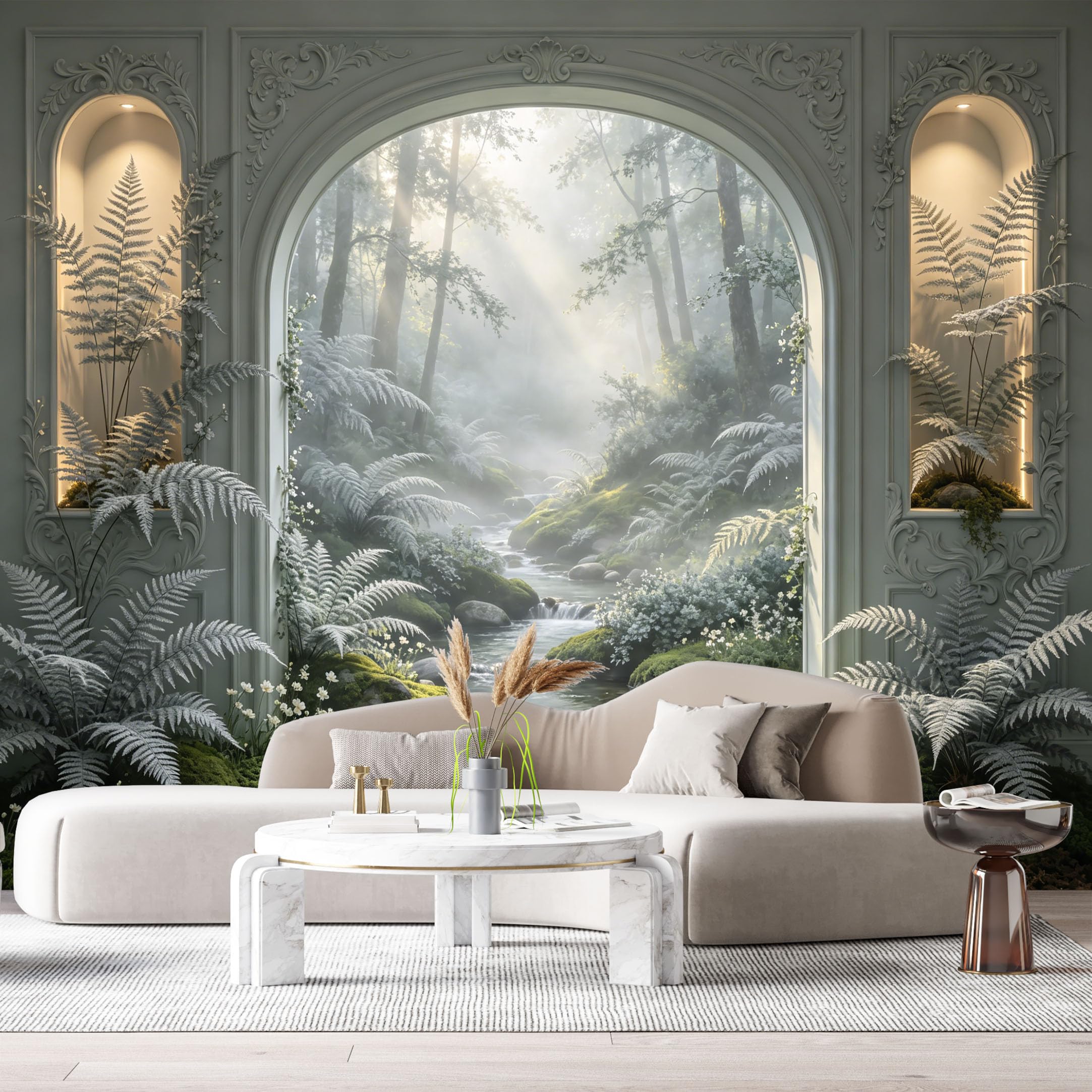 Custom Size Wall Murals Forest Stream Archway Landscape 3D Trompe L'Oeil SelfAdhesiveWall Fabric Removable Wallpaper Wall Decor for Living Room Bedroom Bathroom