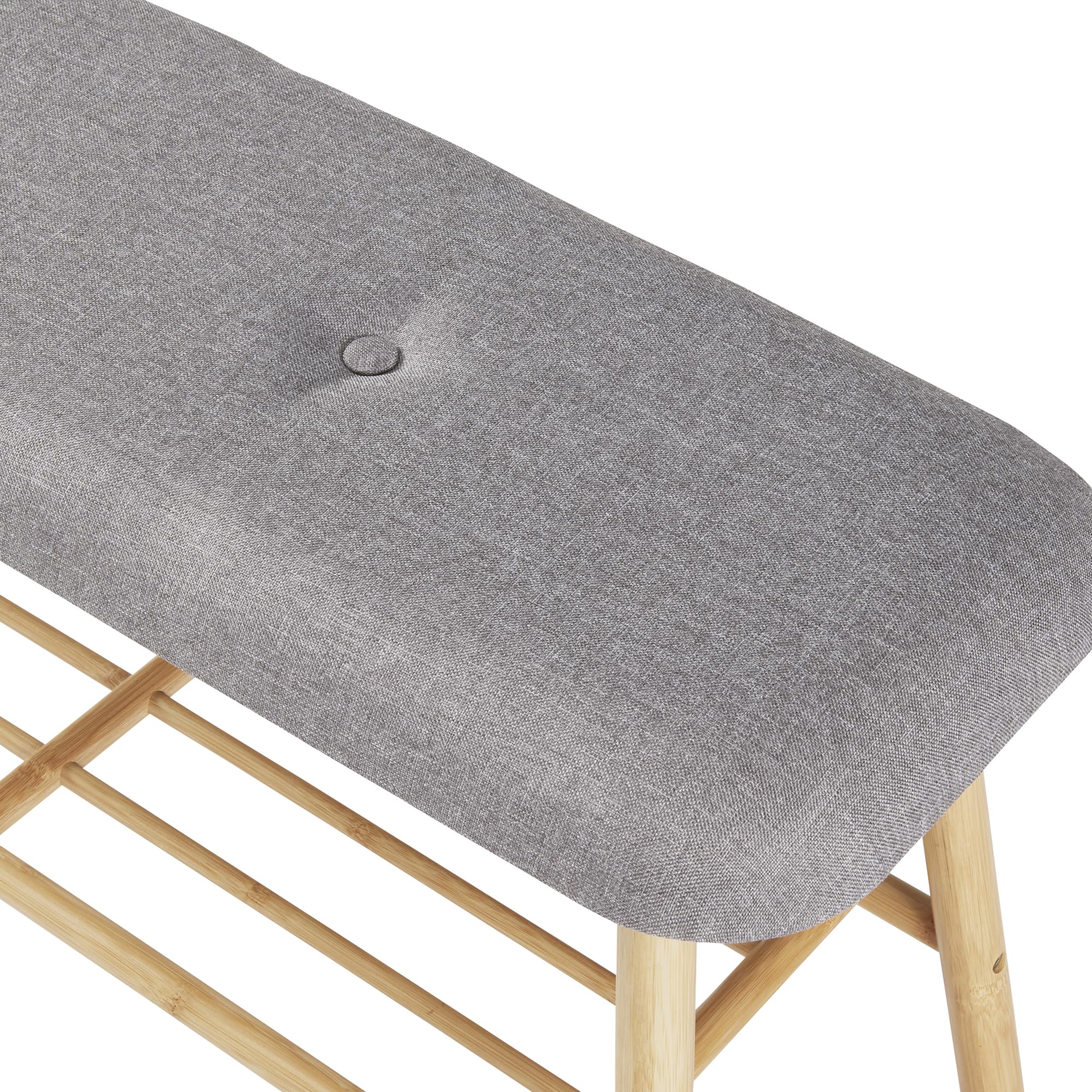 [en.casa] Panca Scarpiera Panchina Portascarpe con Seduta Imbottita color Grigio e Ripiano a Griglia per 3 Paia di Scarpe Struttura in Bambù color Naturale