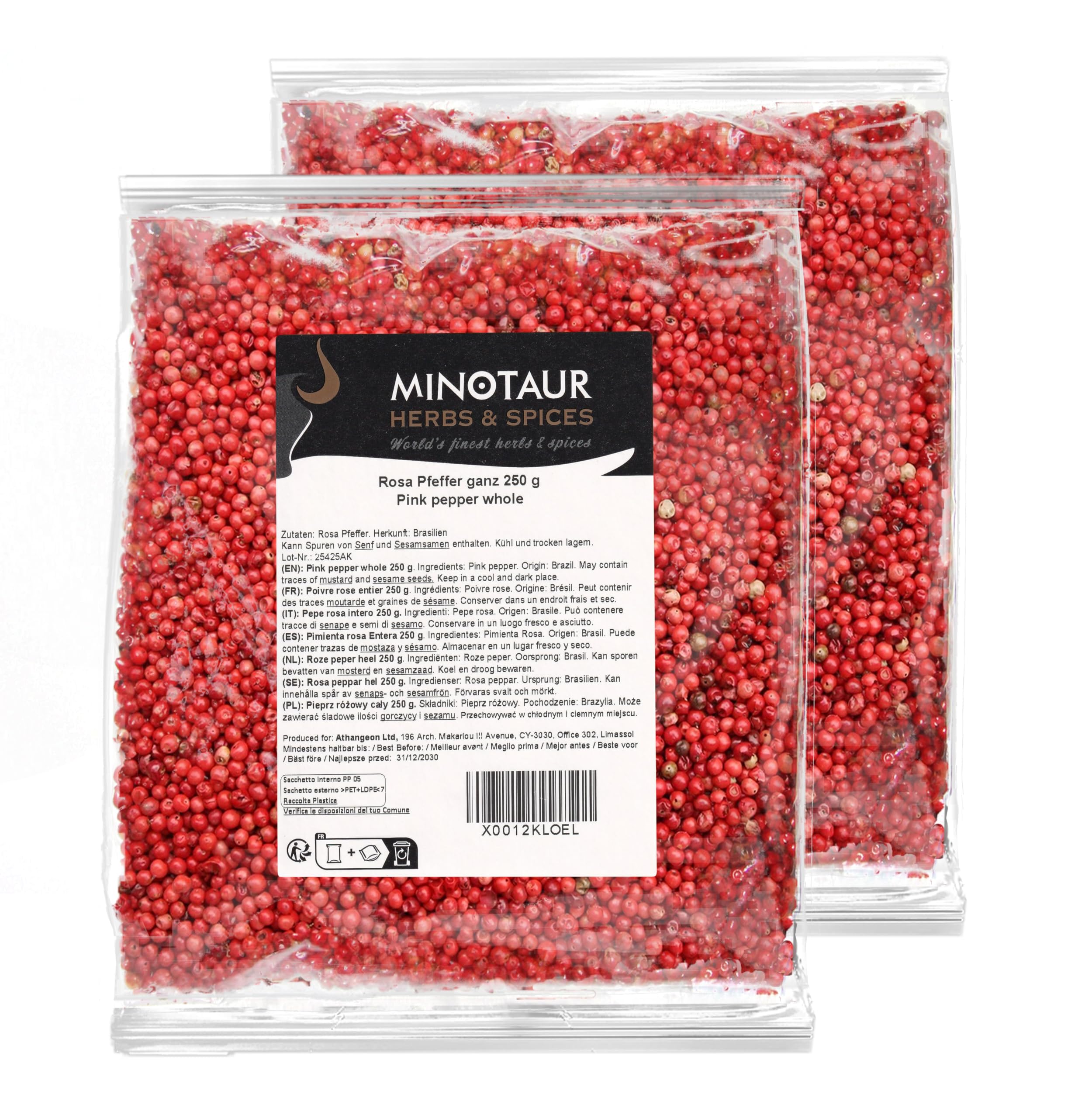 Minotaur Spices | Pieprz różowy cały, 2 X 250g (500g) ziarna pieprzu różowego jagody