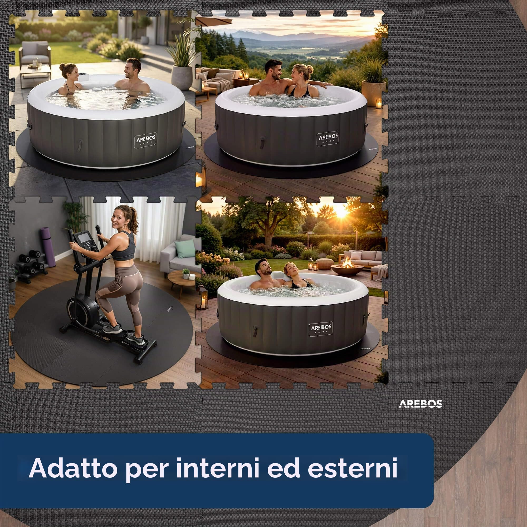 AREBOS Tappetino Protettivo per Piscina e Spa Ø 240 cm | Tappeto Eva Puzzle Rotondo per Vasca idromassaggio | Isolante e Antiscivolo | per Spa gonfiabili da Esterno