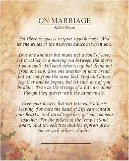 Kahlil Gibran On Marriage Poem 8x10 Wall Art Print - Unframed Elegant Calligraphy Quote, Romantic Wedding Anniversary Gift for Couples Bedroom Decor