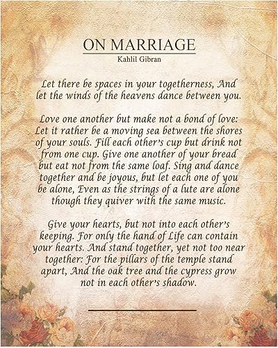 Sobre la impresión artística del poema del matrimonio – 8 x 10 sin marco Kahlil Gibran cita – Regalo romántico de boda para parejas, elegante arte