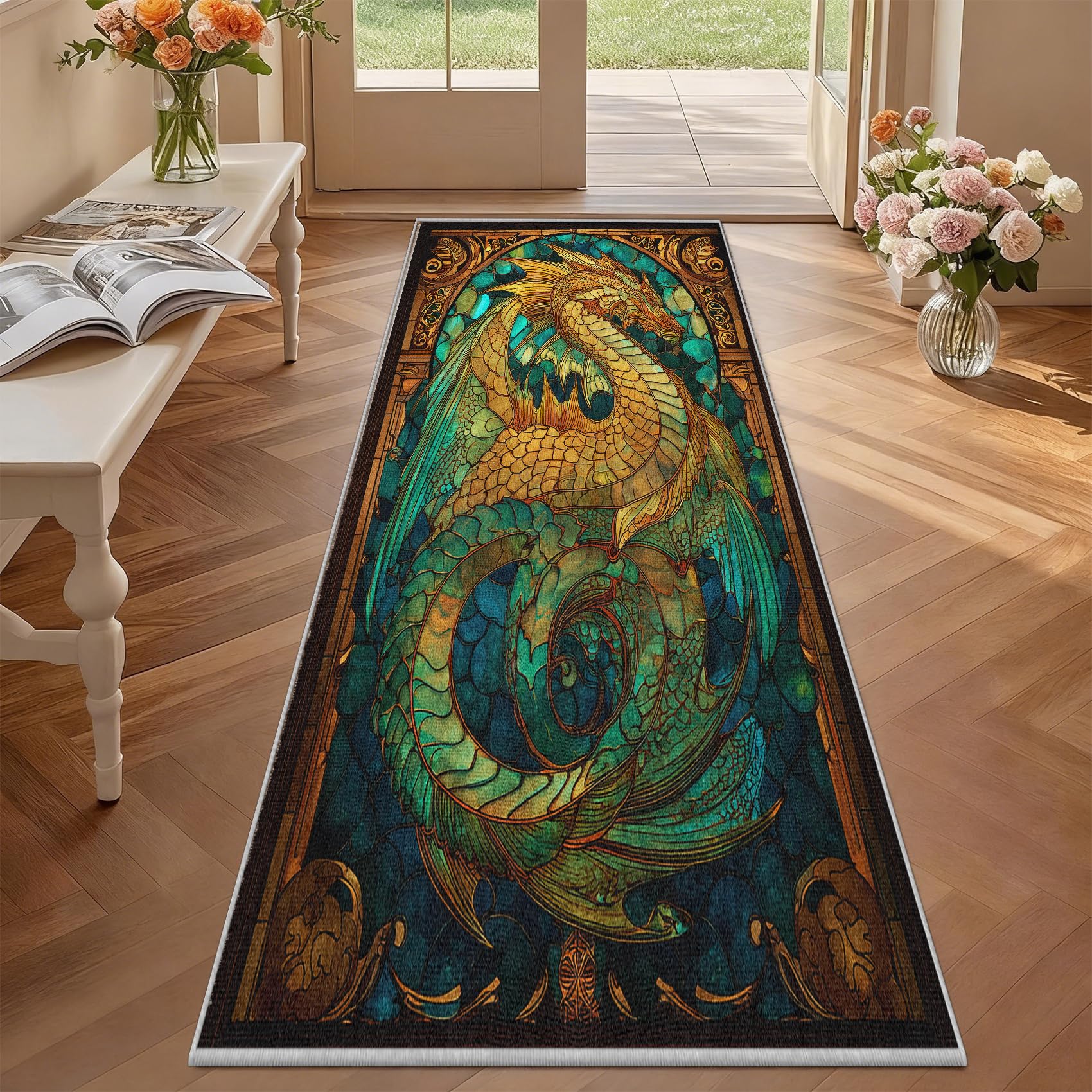 Tapis de cuisine dragon vitrail pour décorer votre entrée