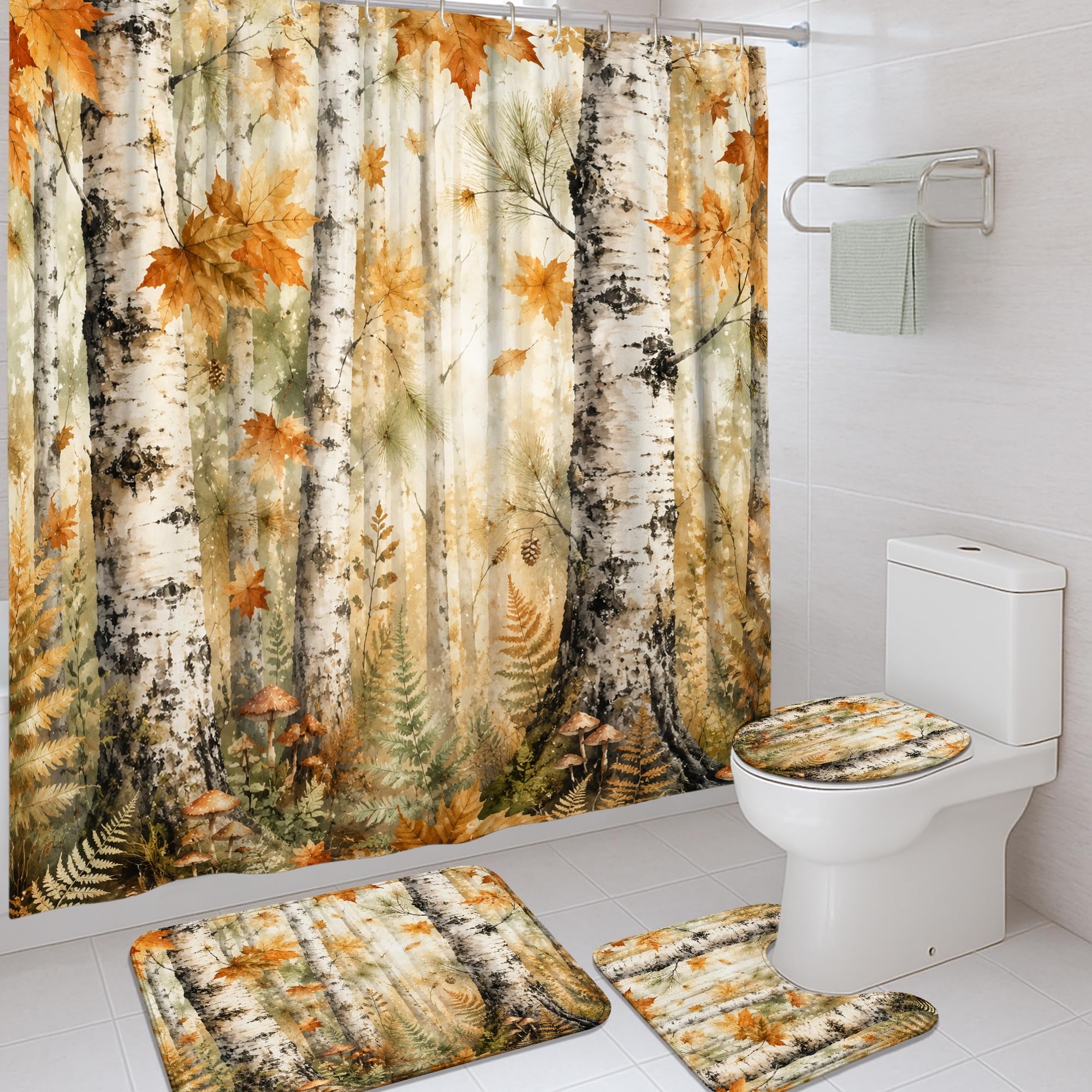 Rideau de douche bouleau et tapis nature pour sublimer votre chambre d'amis