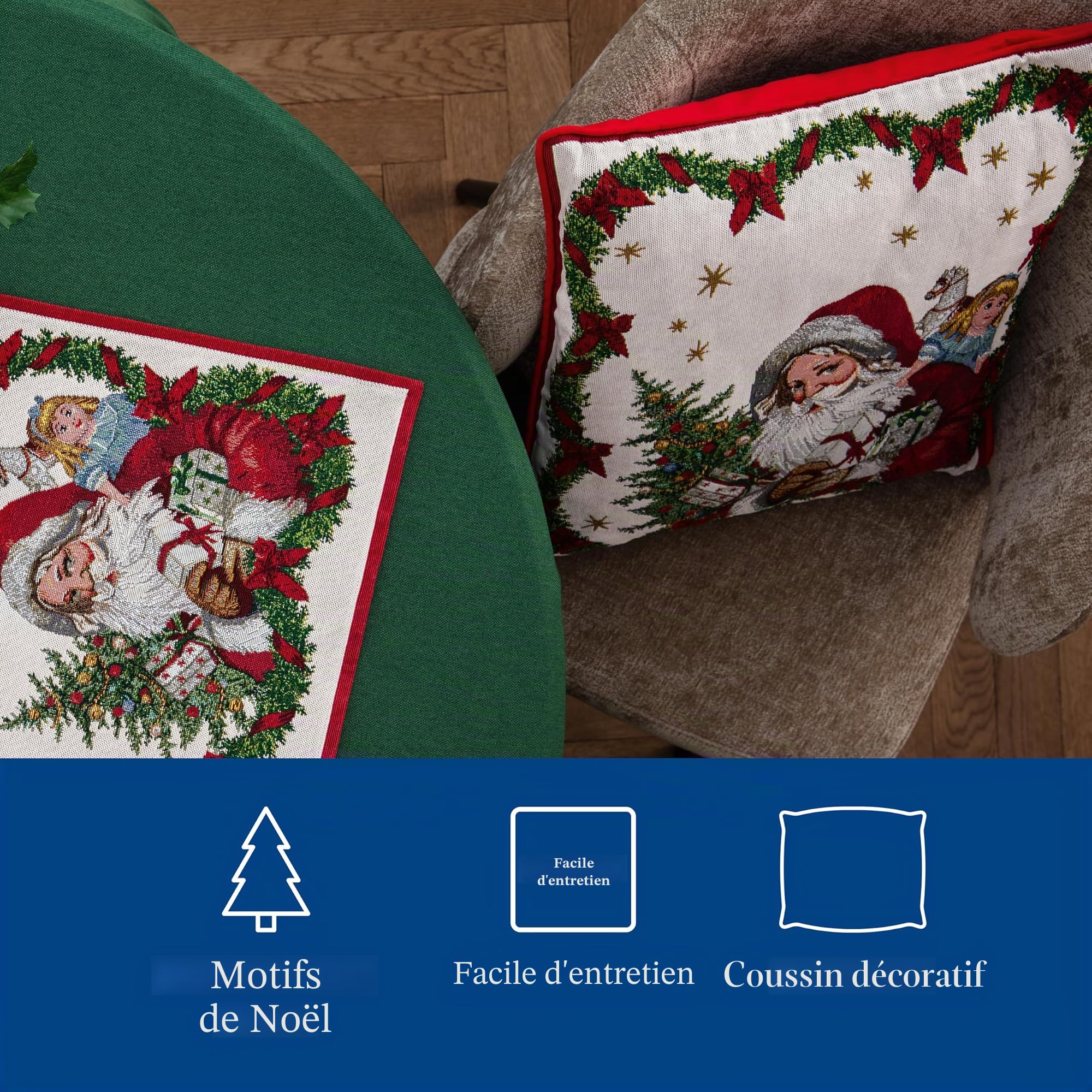 Villeroy & Boch – Toy's Fantasy Coussin réversible Gobelin, Coussin Motif de Père Noël, Multicolore, 45 x 45 x 6,5 cm, Coton, Lavable en Machine