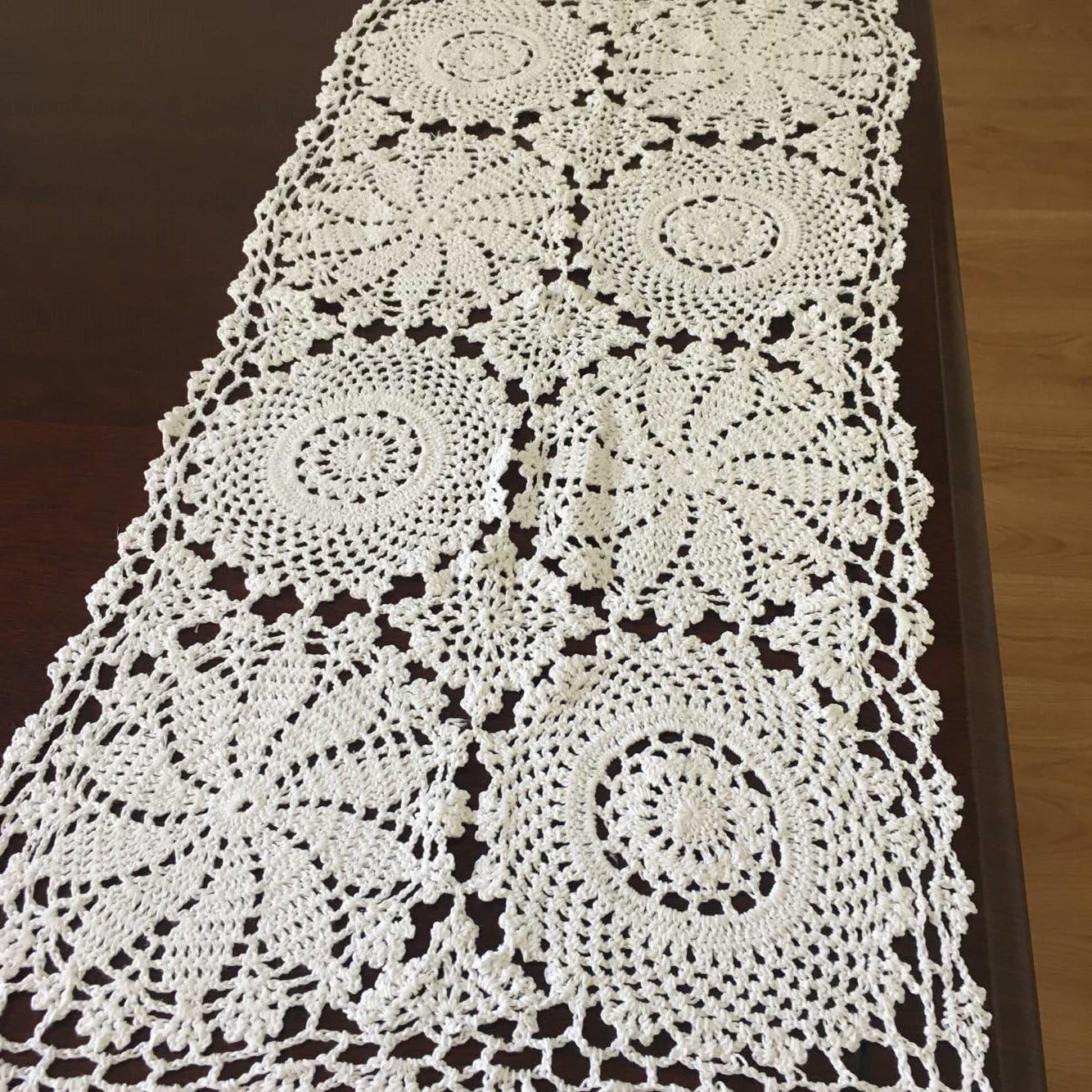 Abreeze Rustic Floral Table Runner Hand Crochet Table Placemats White Cotton Table Doilies Runners, 2PC 15.7 Inchx31.5Inch