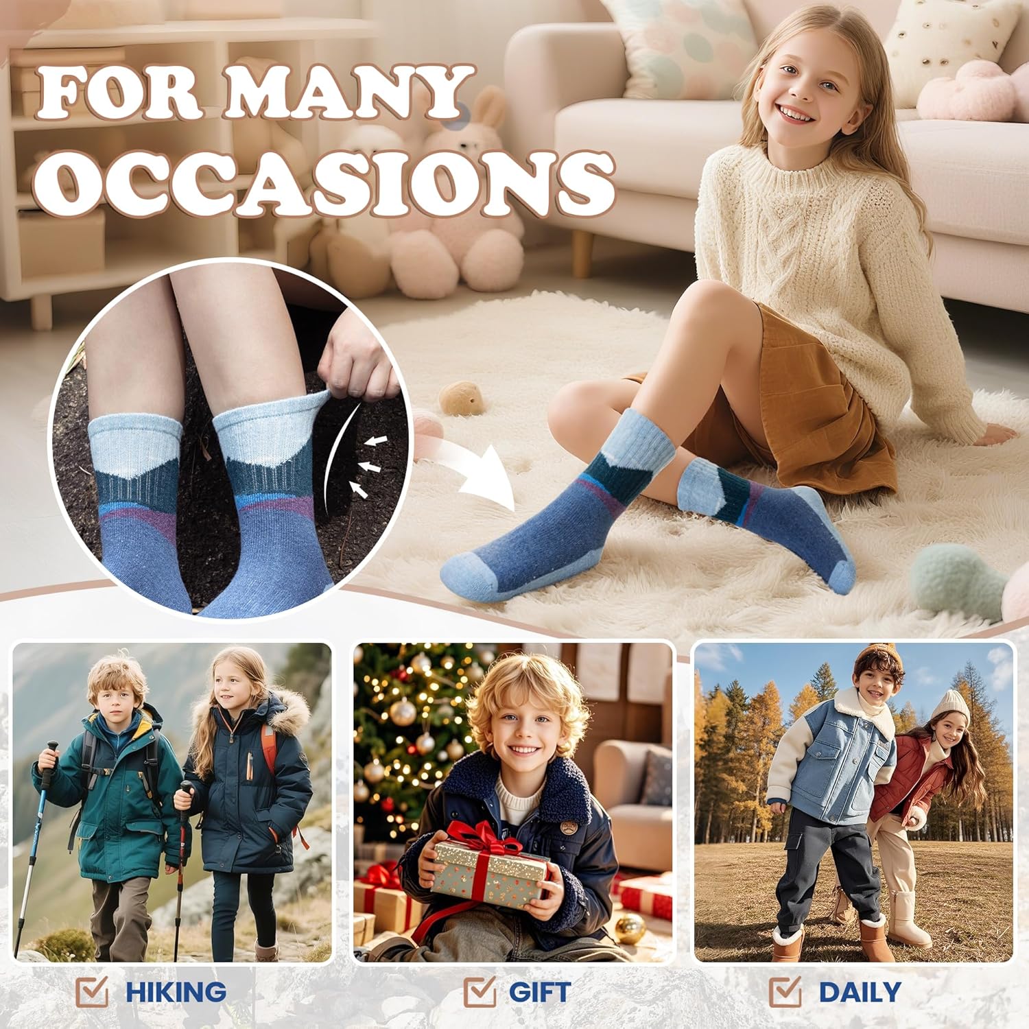 WEVIAS Kids Merino Wool Hiking Socks Boys Thermal Winter Cozy Boot Warm Cushion Socks 6 Pairs - Image 6