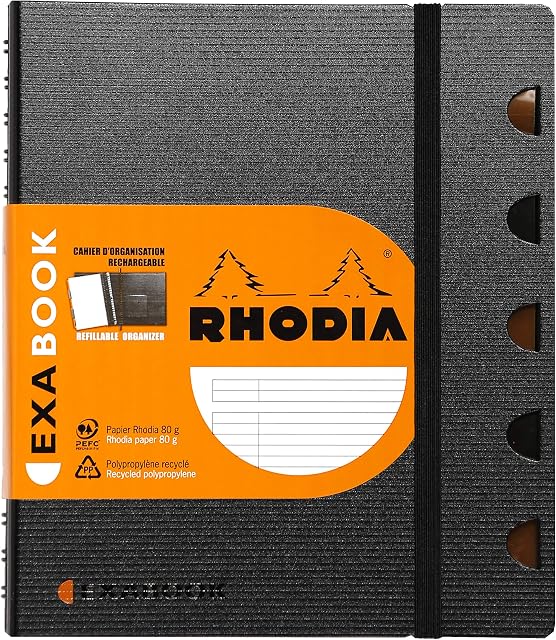 RHODIA 132576C - Exabook Black A5+ Refillable Organizer Notebook | Lined | 160 Detachable pages Perf. 6 Holes - Clairefontaine Paper 80g - Polypro Cover (Plastic) - Rhodiactive