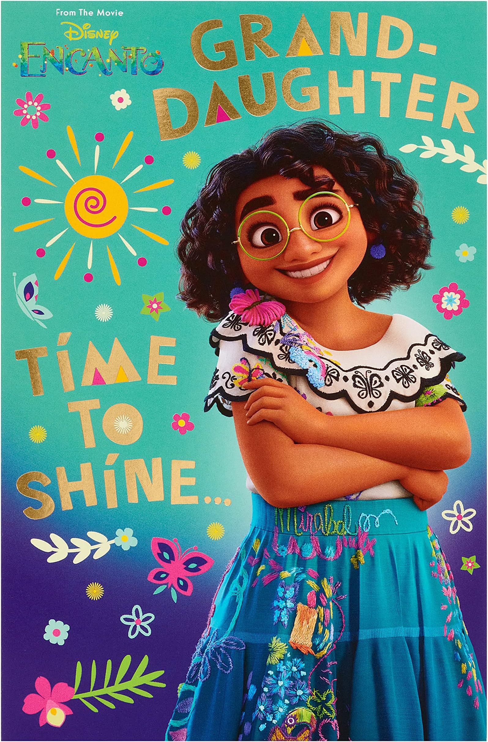 UK GreetingsDisney Encanto Birthday Card For Granddaughter With Envelope - Children's Design With Mirabel And Colourful Floral Pattern
