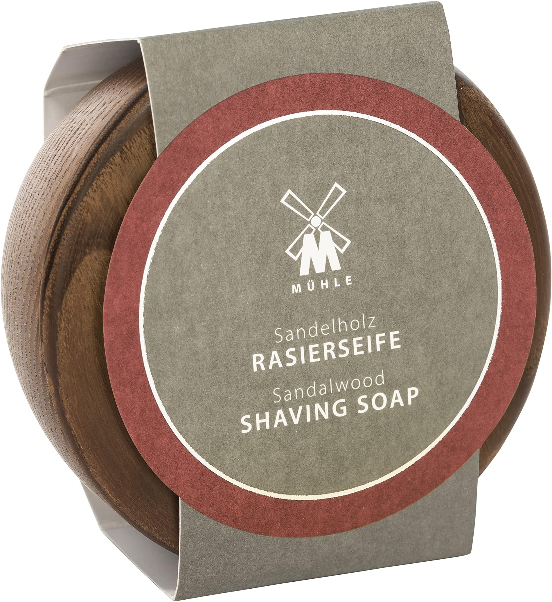 MÜHLE Wooden Bowl with Shaving Soap | Sandalwood | 65 Grams | Shave Soap for Men | Steamed Ash Shaving Bowl | Rich & Light Soap Formula | Nurturing Shave Soap Lather