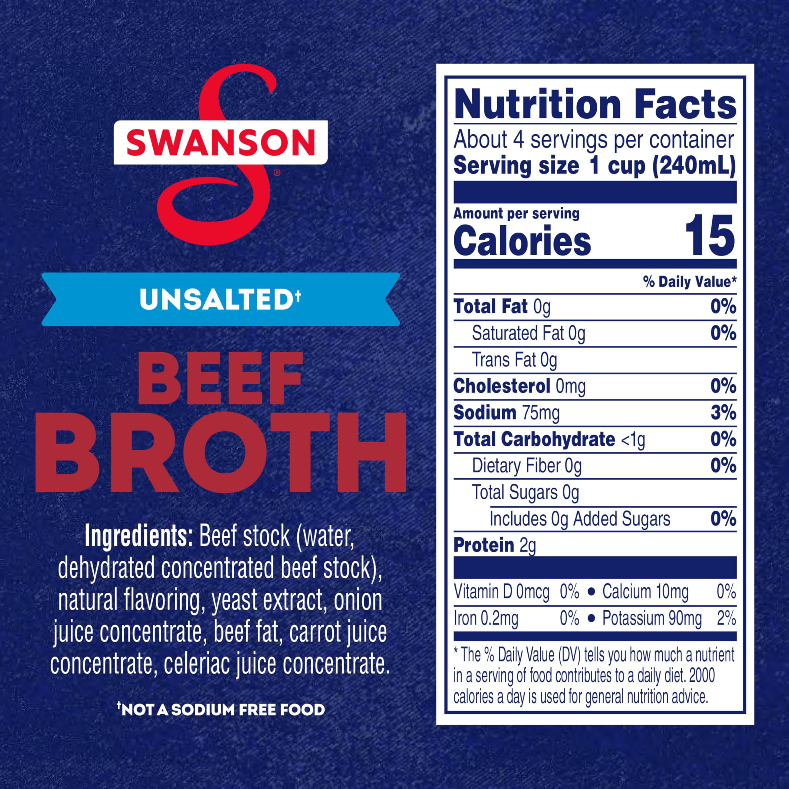 SWANSON S 100% Natural Unsalted Beef Broth, 32 oz Carton (Pack of 4)