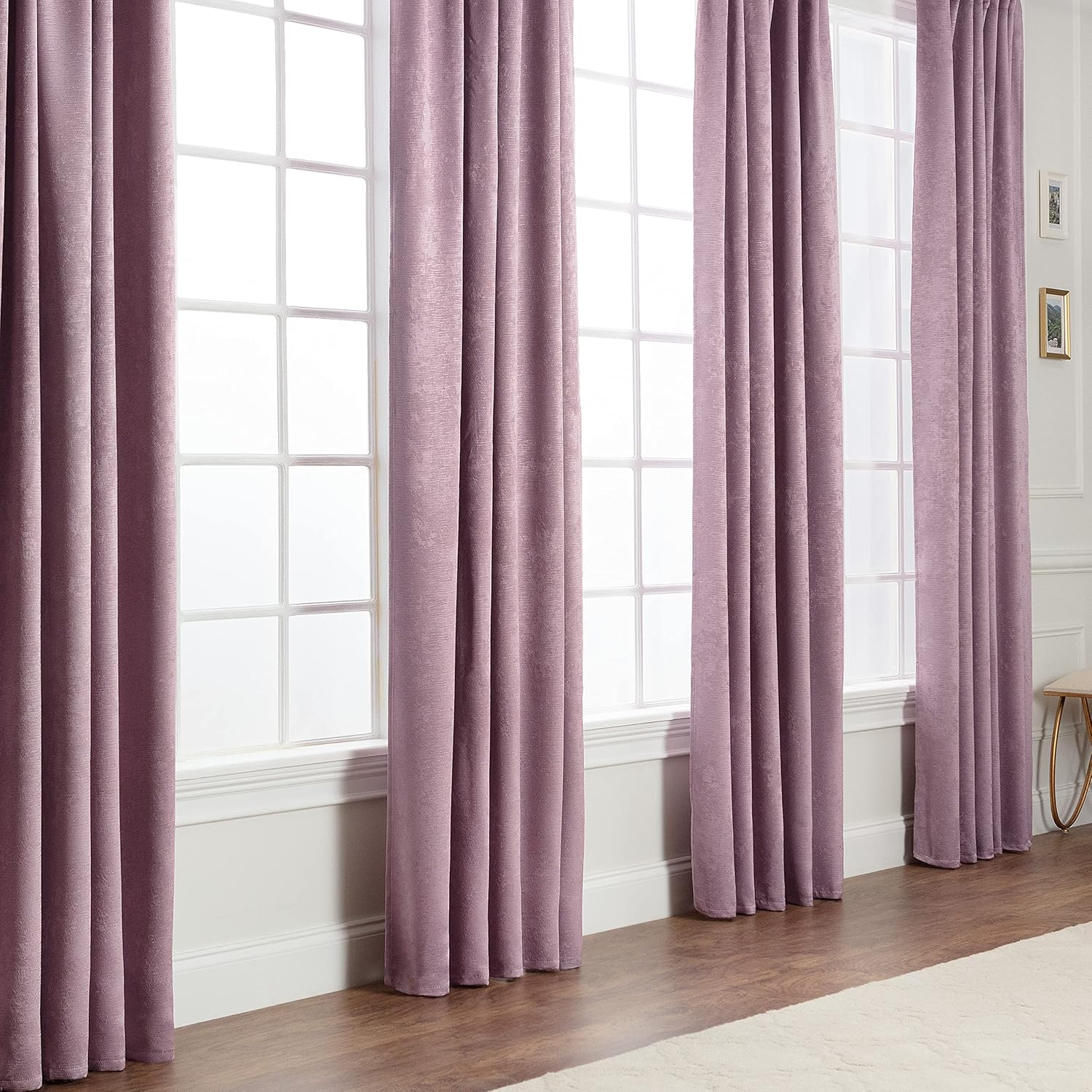 Chanasya Premium 2-Panel Solid Embossed Elegant Textured Curtains for Windows Living Room Bedroom - Partial Room Darkening Window Treatment Drapes for Privacy & Decor - 52 x 63 Inch Long - Lavender