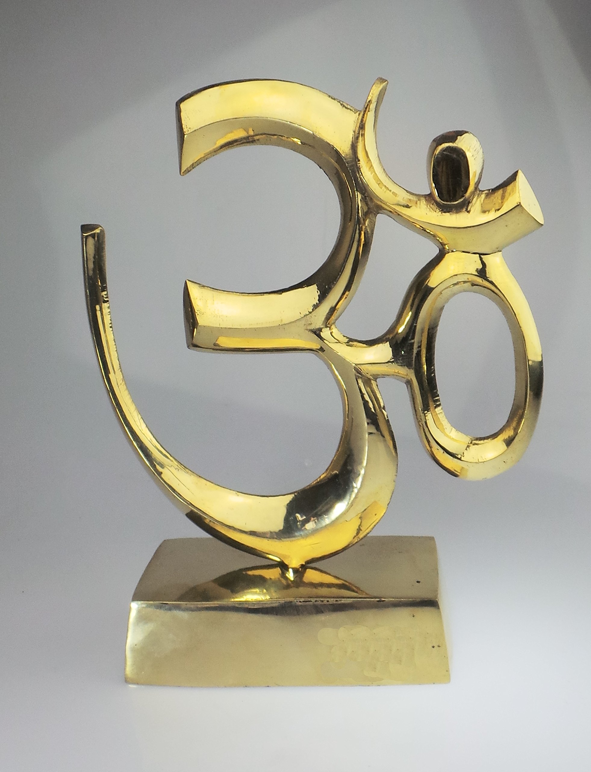 Indiabazaar LARGE Handmade BRASS OHM, AUM, OM on stand - GOLD ohm AUM on stand
