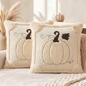 AVOIN colorlife Beige Fall Pumpkin Throw Pillow Covers 18x18 Inch 2PC