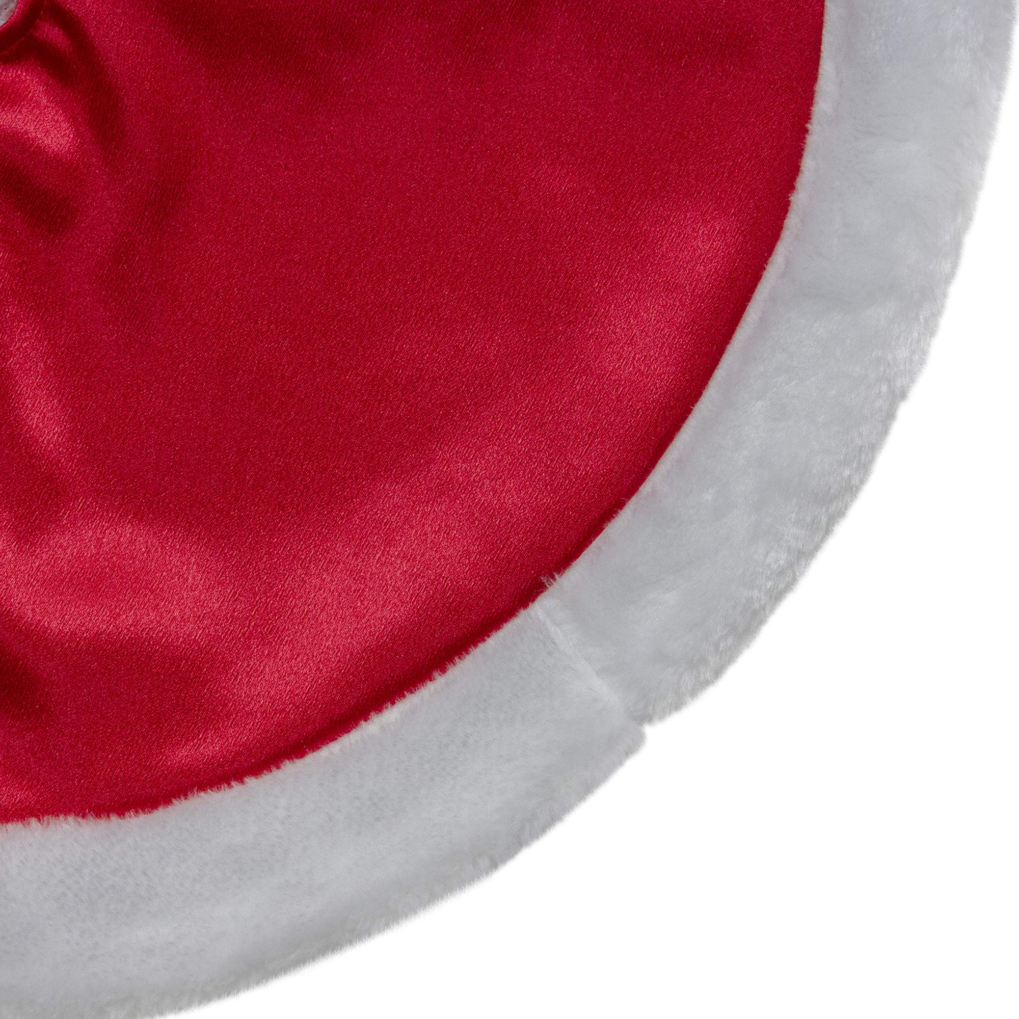 20-Inch Red Satin Mini Christmas Tree Skirt with a White Faux Fur Trim