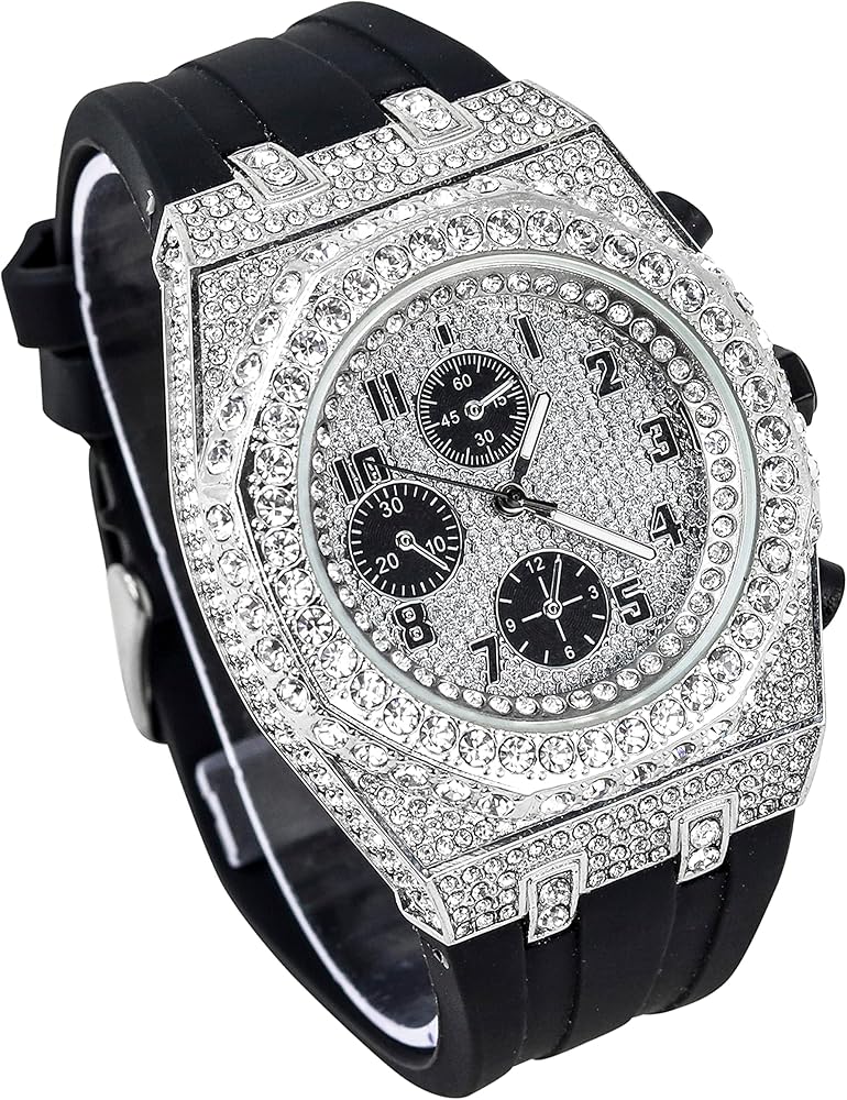ICE STAR 時計 シルバー/ブラック Amazon.com: ICE STAR Mens 43mm Iced Diamond Octagon Watch