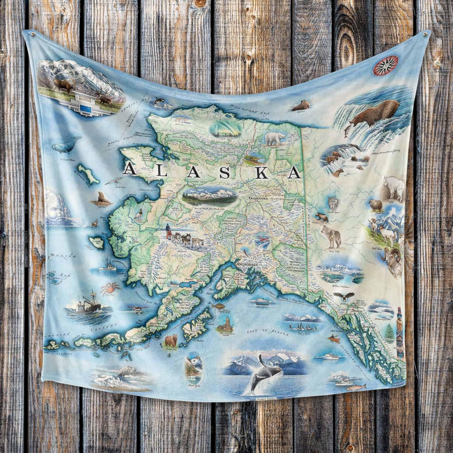 Alaska Fleece Blanket | 58" x 50" Throw Blanket | Hand-Drawn Original Art |