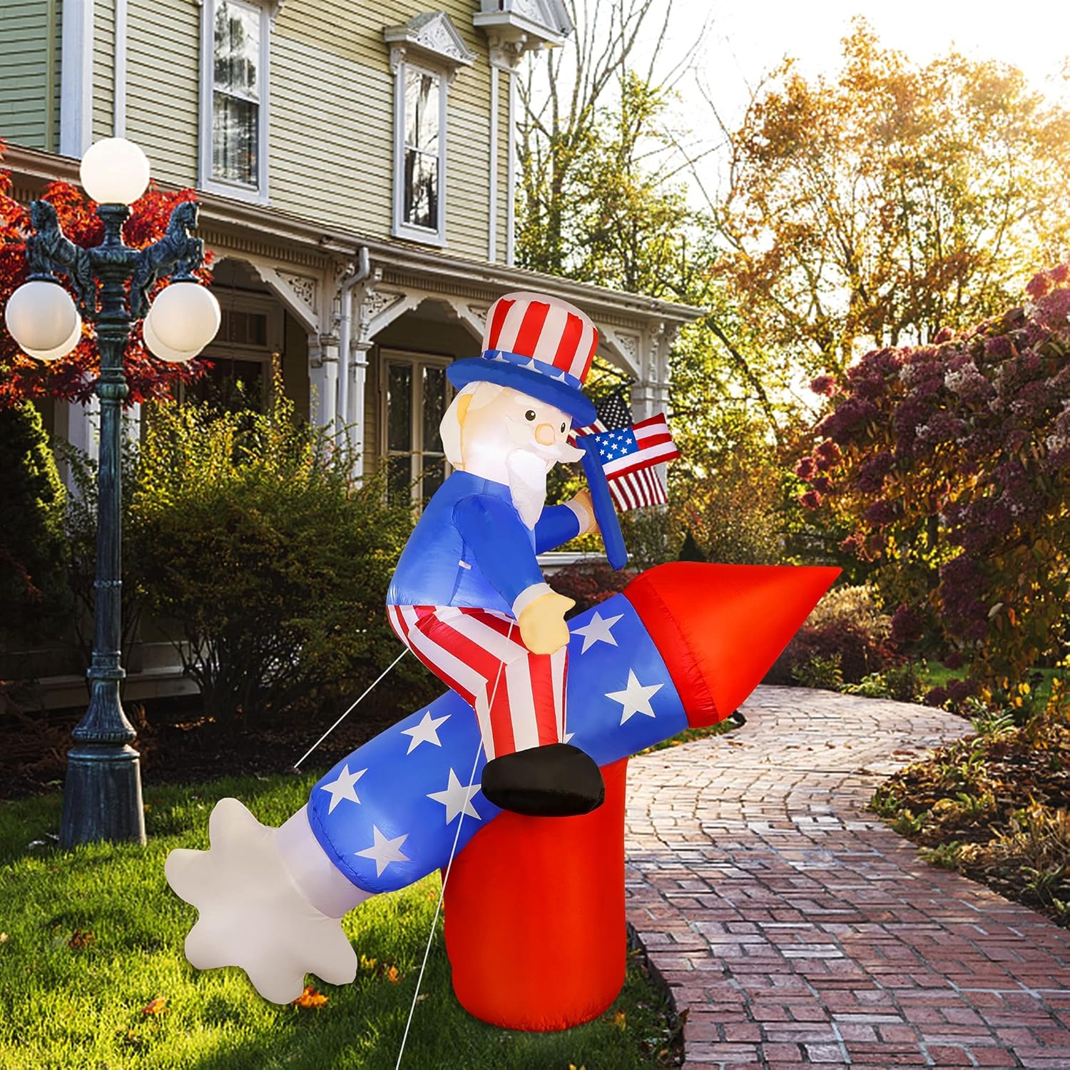 ATDAWN 5.6 FT Patriotic Independence Day 4th of July Inflatable Uncle Sam on Rocket, LED Blow Up Lighted Holiday Party Decorations for Indoor Outdoor Home Celebration Garden Yard Photo Prop