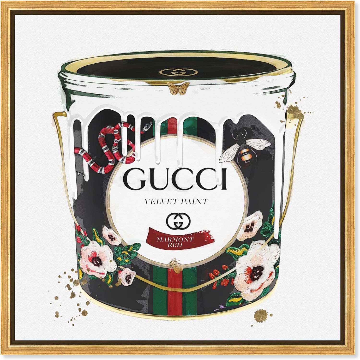 The Oliver Gal Artist Co. Fashion and Glam Framed Wall Art Canvas Prints 'Velvet Marmont Paint Cans Home Décor, 16 in x 16 in, Black, Gold