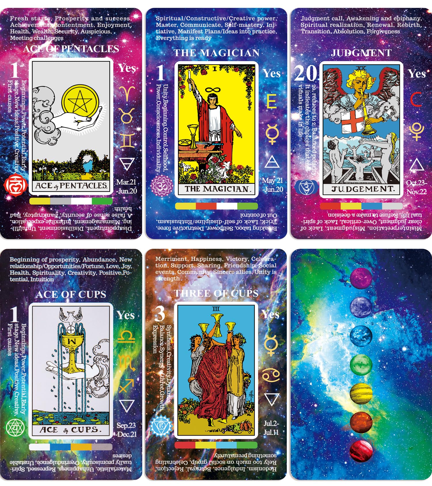 Vitacera Tarot Cards for Beginners , Card Deck with Guidebook, Keywords, Yes or No, Timing, Colors, Musical Pitch, Planet, Zodiac, Element, Chakra, Numerology and Meanings on Them