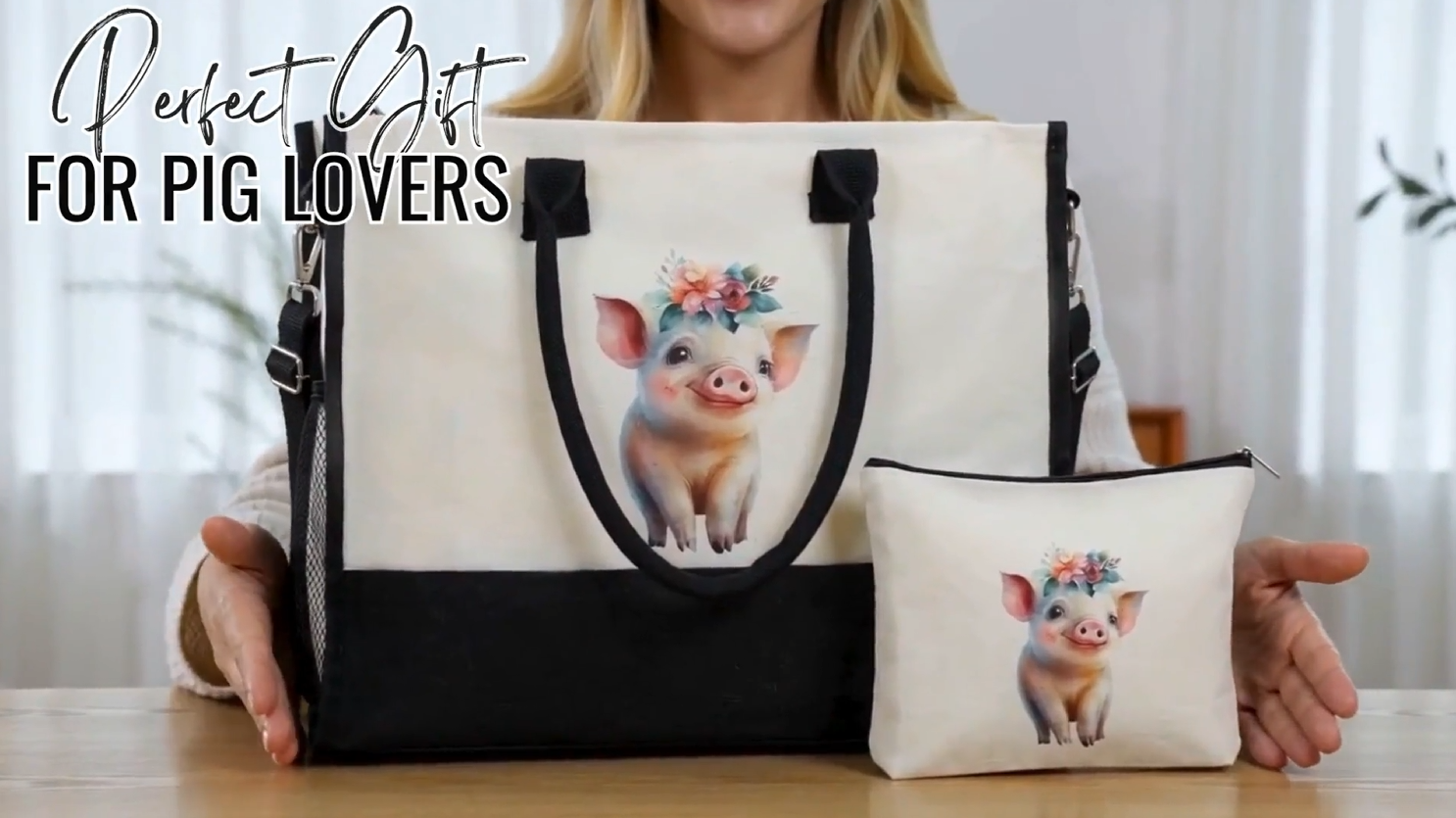 Bolso tote de lona para mujer con cierre y correa miniatura 7