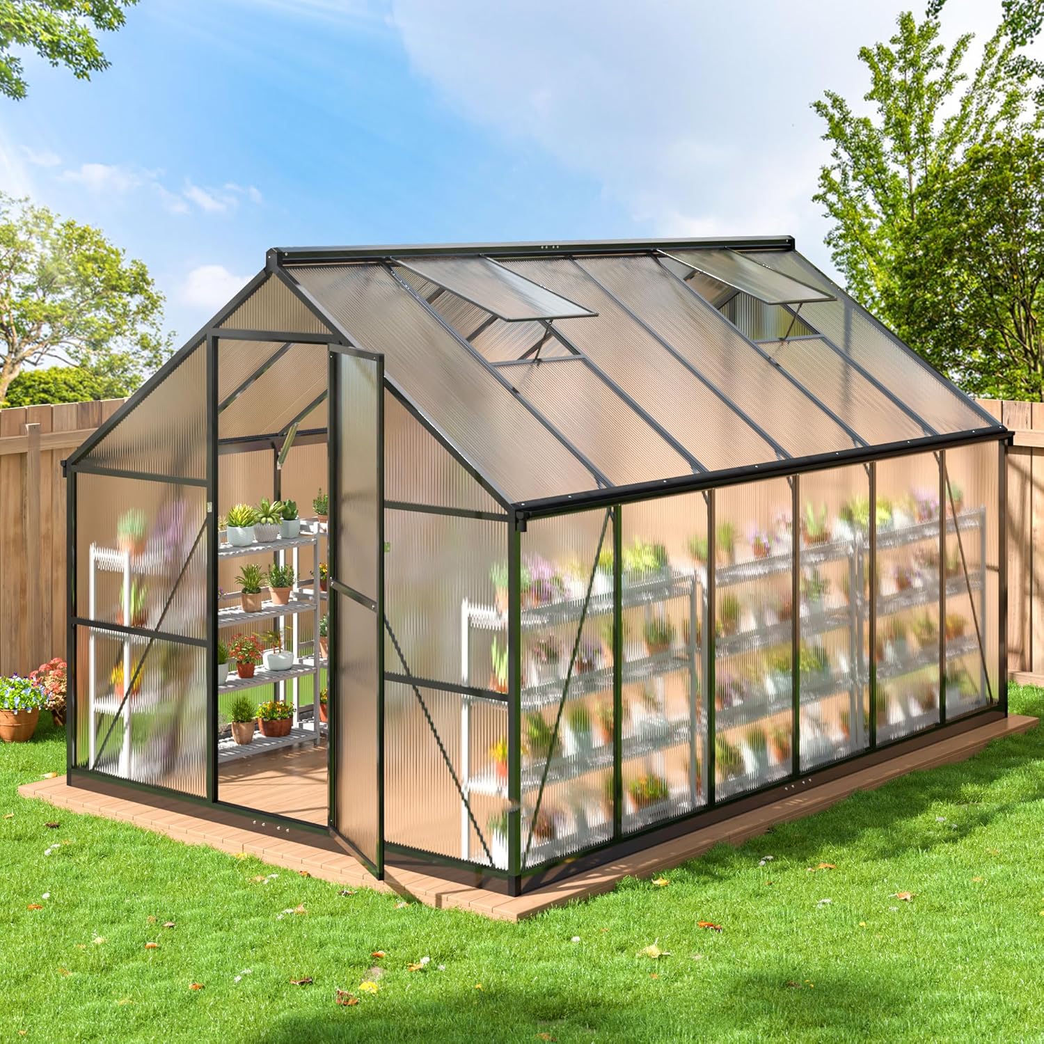 Polar Aurora 8x12 FT Greenhouse for Outside, Quick Aluminum Assembly Structure Polycarbonate Green House, Walk-in Greenhouses with 2 Ventilated Windows, Green Houses for Outdoors Backyard Garden