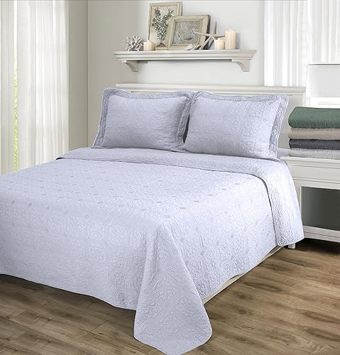 Miniatura 5 de SUPERIOR Juego de edredón matrimonialqueen, 100% algodón, diseño Corrington en relieve, 3 piezas, marfil