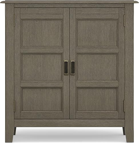 Miniatura 6 de SIMPLIHOME Burlington - Armario de almacenamiento bajo de transición de madera maciza de 30 pulgadas de ancho en color gris rústico para sala de