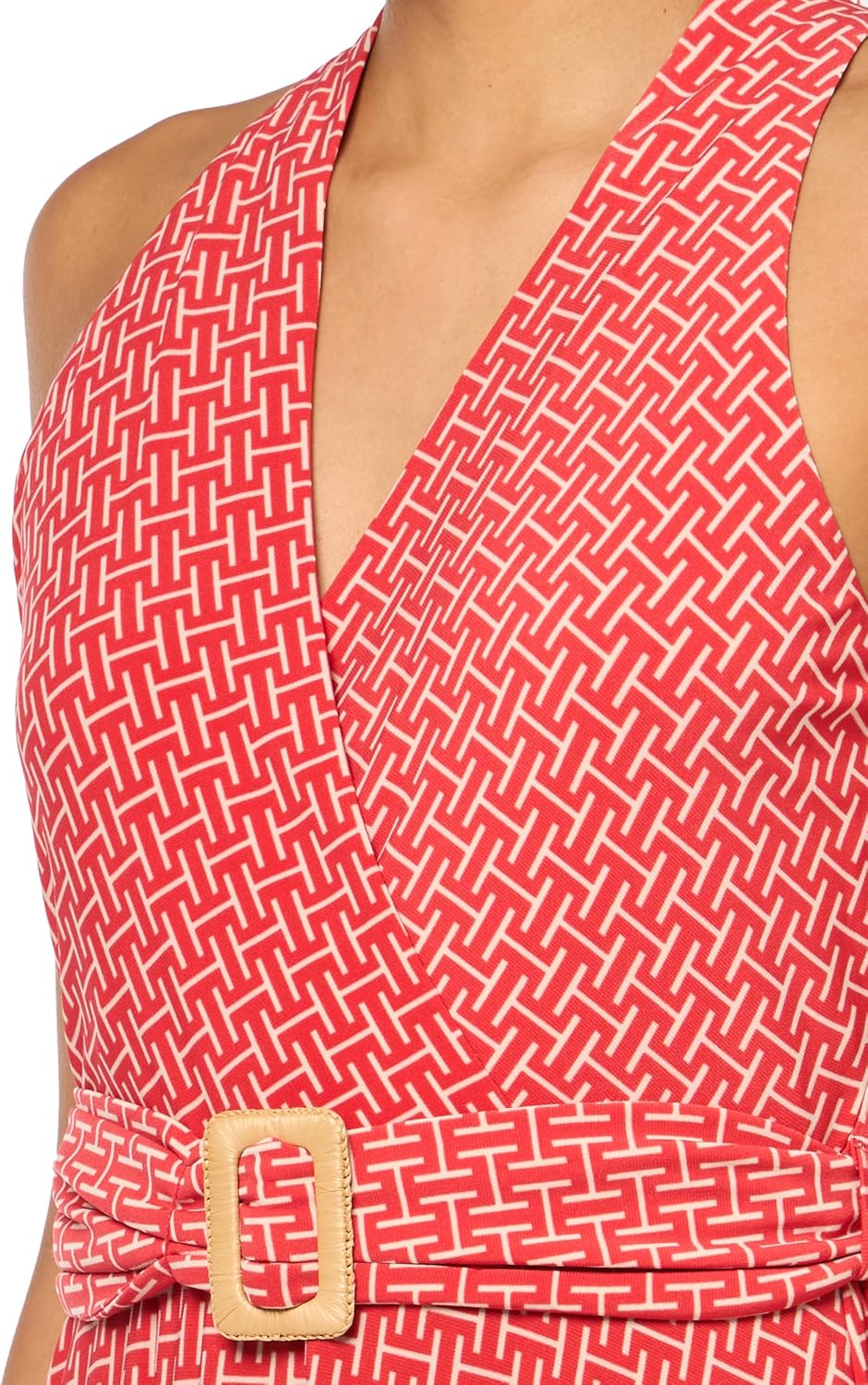 HALSTON Womens Sleeveless V-Neck Belted Mini Dress - Image 3