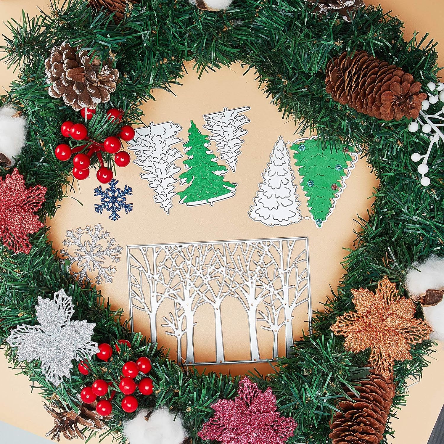 4 Pcs Christmas Tree Die Cuts Metal Christmas Tree Cutting Dies for Card Making Embossing Tree Cutting Stencils for Scrapbooking Card Making Photo Decorative Paper Dies