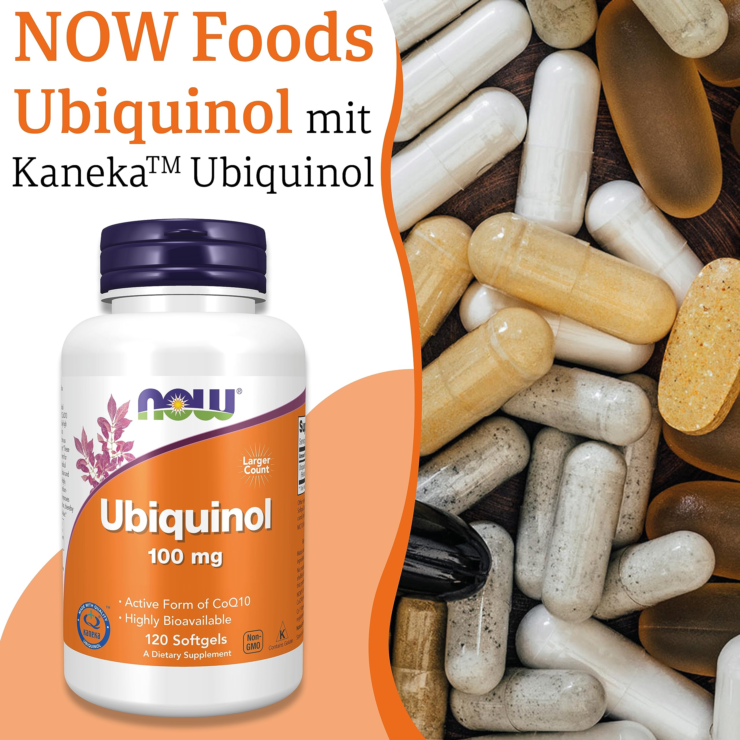 Now Foods, Ubiquinol, 100mg, 120 Weichkapseln, Laborgeprüft, Coenzym Q10, Glutenfrei, Sojafrei, Ohne Gentechnik