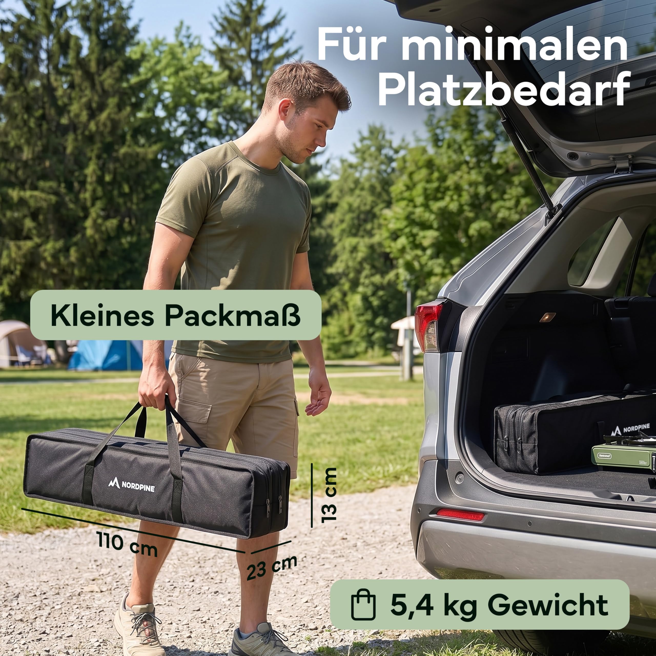 NORDPINE Campingtisch klappbar höhenverstellbar 45-68 cm – Faltbarer Outdoor Tisch & Picknicktisch aus Aluminium mit kleinem Packmaß – Wetterfester Gartentisch Klapptisch Camping mit Tragetasche