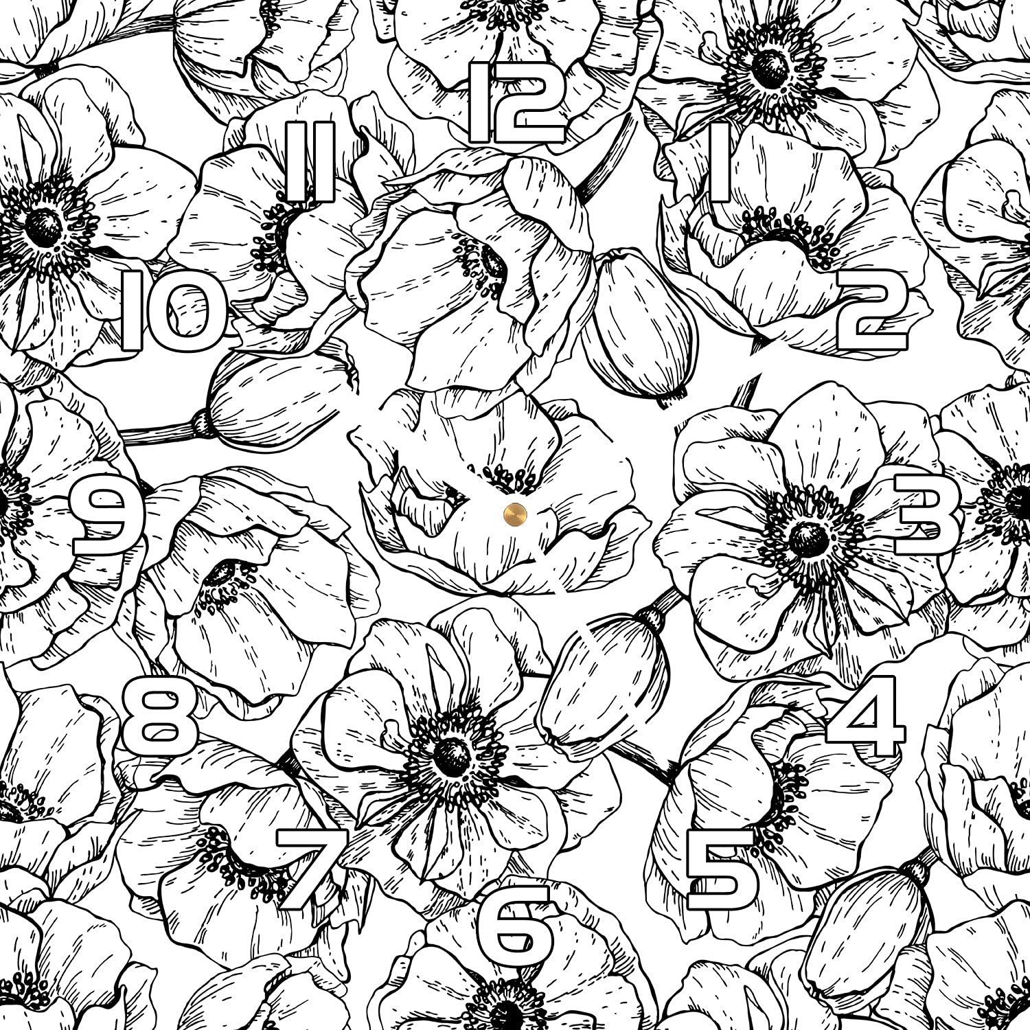 Horloge en Verre Cuisine Salon 30x30 cm Pendule Murale Jardin Floral