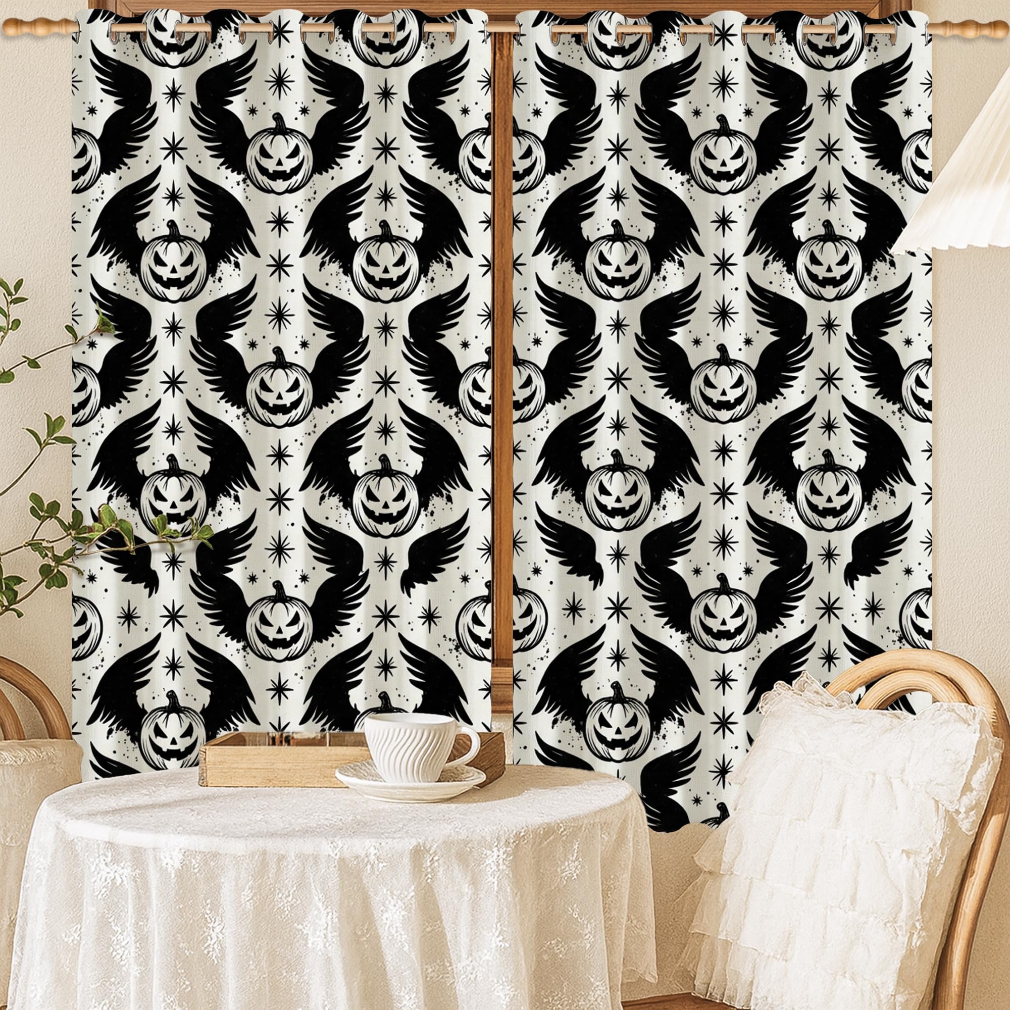 Rideaux occultants Halloween enfant noir 132x137cm citrouille étoile