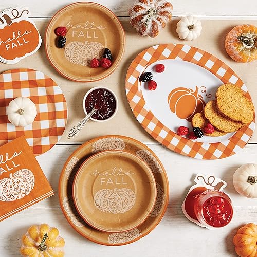 Miniatura 7 de C.R. Gibson QSTM-24069 - Plato de melamina reutilizable de calabaza a cuadros naranja para Acción de Gracias, 14 x 10 pulgadas