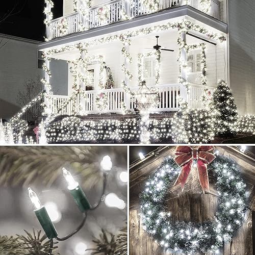Miniatura 10 de Luces de Navidad a pilas, 33 pies, 100 luces LED con 8 modos de temporizador automático, luces de árbol impermeables para interiores y exteriores,