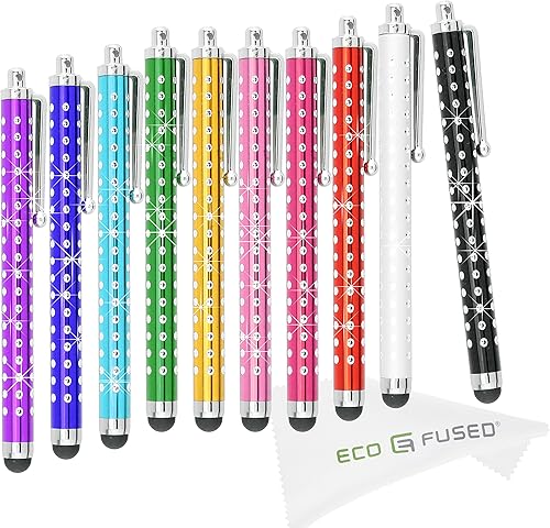 Miniatura 1 de Eco-Fused Paquete de 10 bolígrafos de metal brillante, universales, compatibles con todos los dispositivos de pantalla táctil capacitiva, para iPad,