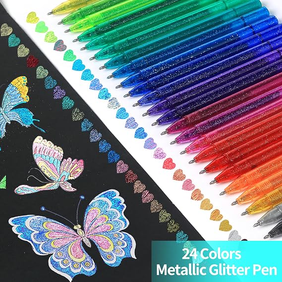 ZSCM AuraSparkle Glitter Gel Pen Set 48 Pack 24 Colors Metallic Gel Pens