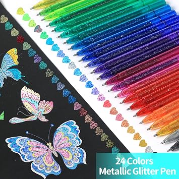 ZSCM AuraSparkle Glitter Gel Pen Set 48 Pack 24 Colors Metallic Gel Pens