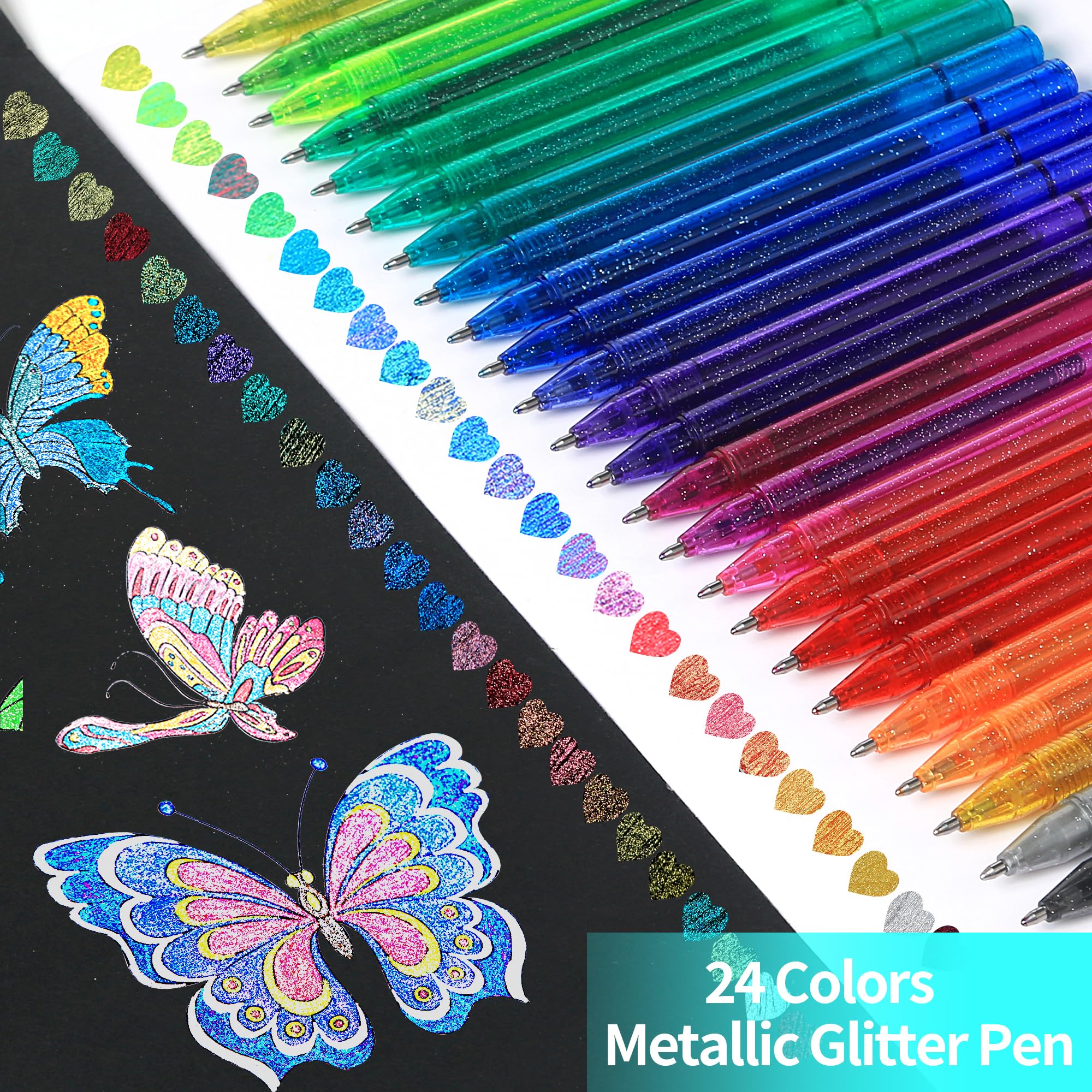 ZSCM 48er-Pack Metallic Glitzer-Gelstifte, 24 Farben Funkelnde Gelstifte mit 24 Glitzer-Gelstift-Nachfüllminen in Leinwandtasche für Erwachsenen-Malbuch, Zeichnen, Basteln, Alben, Journaling