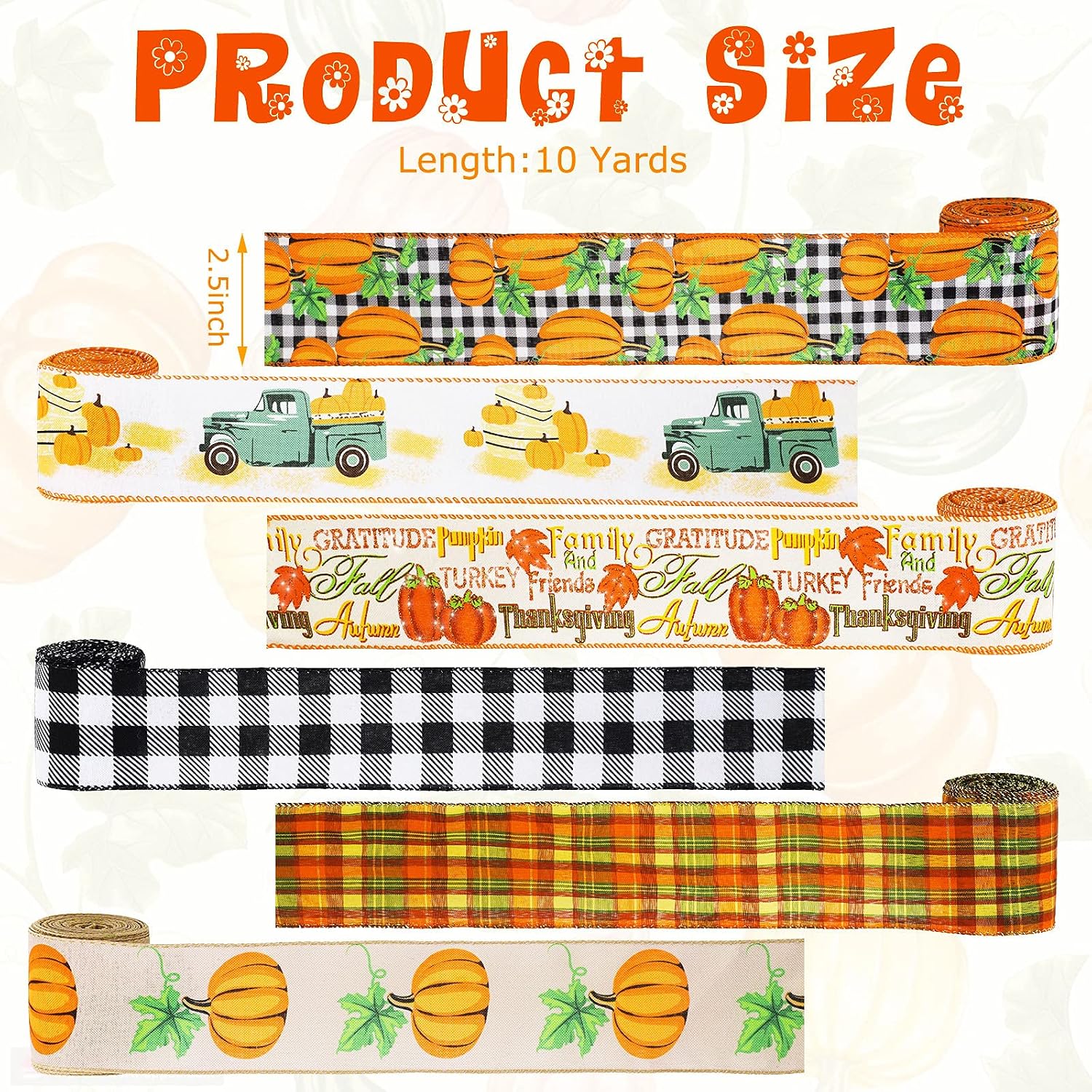 30 Yard 2.5 Inch Thanksgiving Pumpkin Ribbon Fall Wired Ribbon Autumn Pumpkins Wired Edge Ribbon Rustic Pumpkins Green Vintage Farm Truck with Pumpkins Fall Autumn Wired Edge Ribbon (Simple Style)