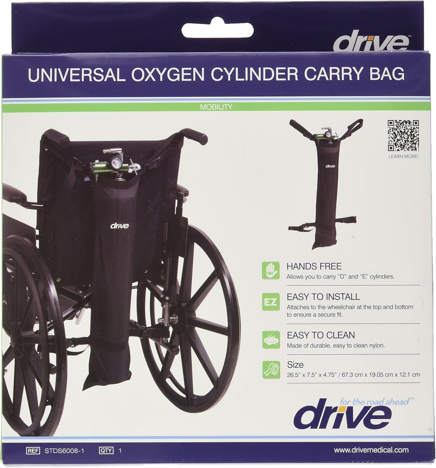 Drive Medical Universal Oxygen Cylinder Carry Bag, Black